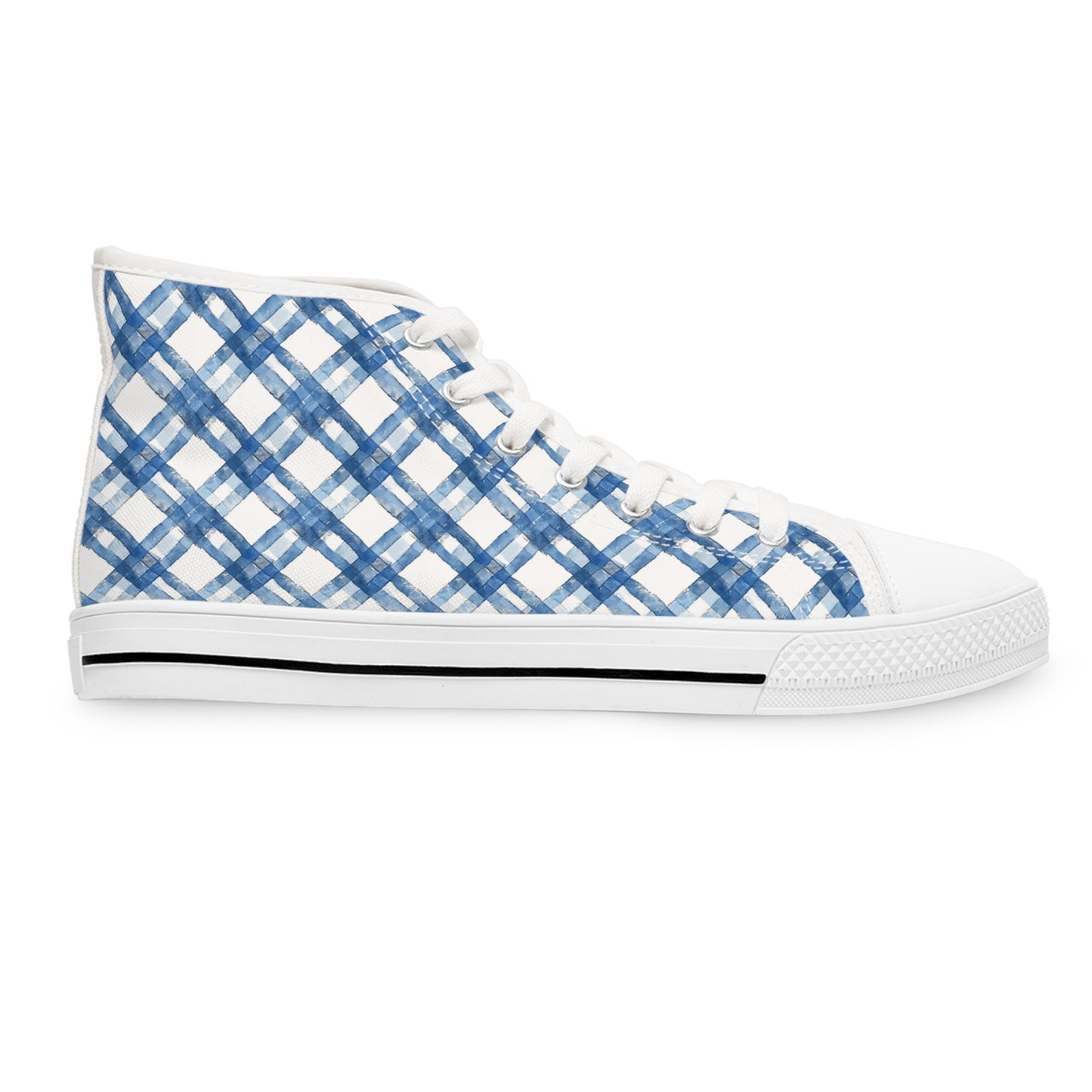 Blue Breeze Gingham Ladies' High Top Sneakers - Elevate Your Stride - Breeze Through Your Day in Style!