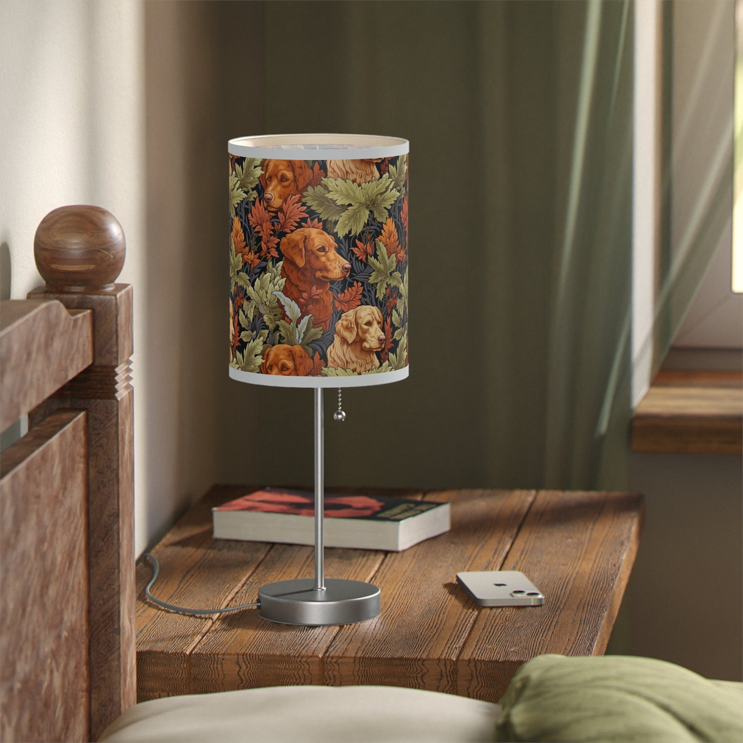 Classic English Dog Tapestry Modern Table Lamp, 20" Tall, Metal Stand, US|CA Plug, Available in 2 Finishes & Multiple Trim Colors