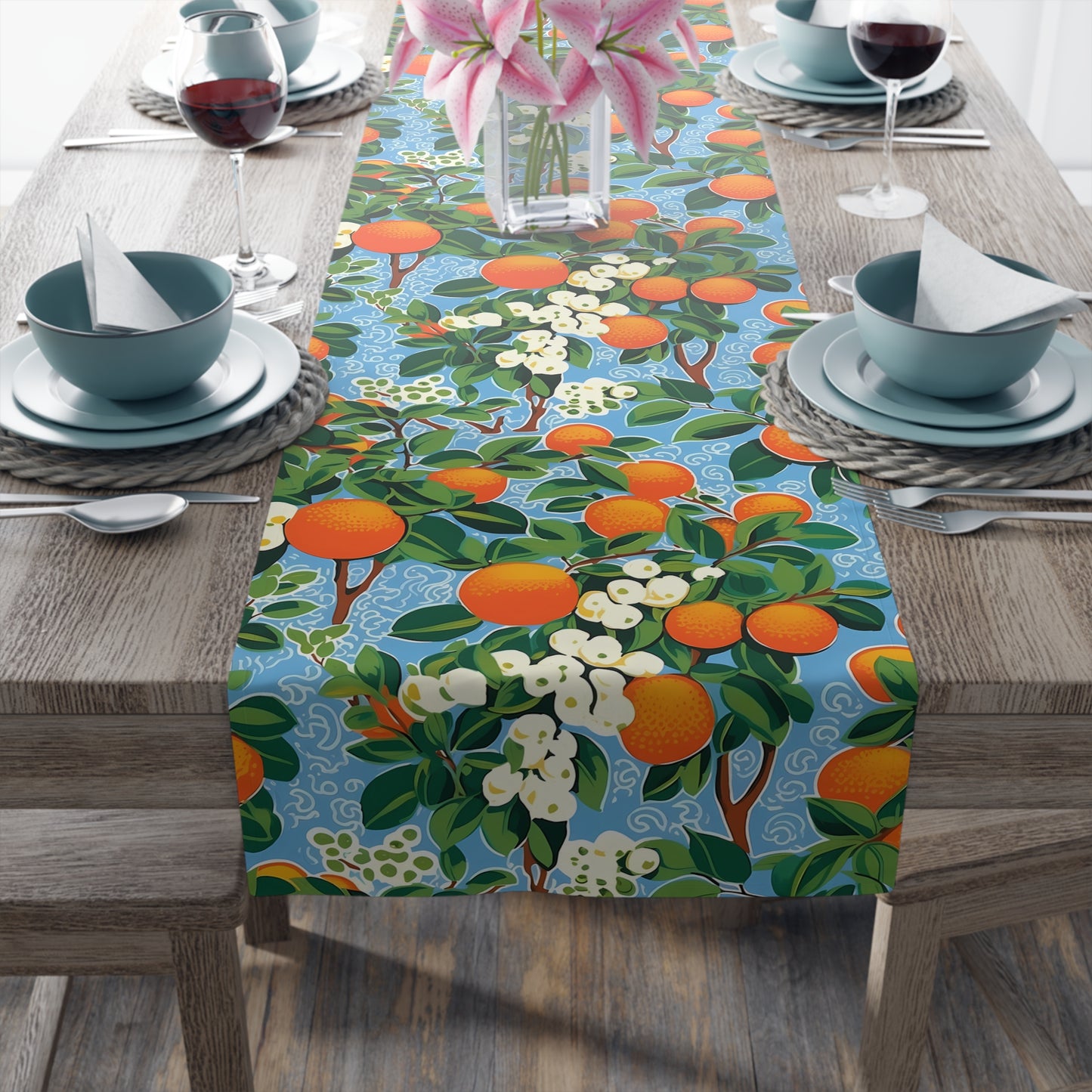 Citrus Blue Bliss Table Runner - Brighten Your Table with a Splash of Citrus Bliss! Available in 2 sizes.