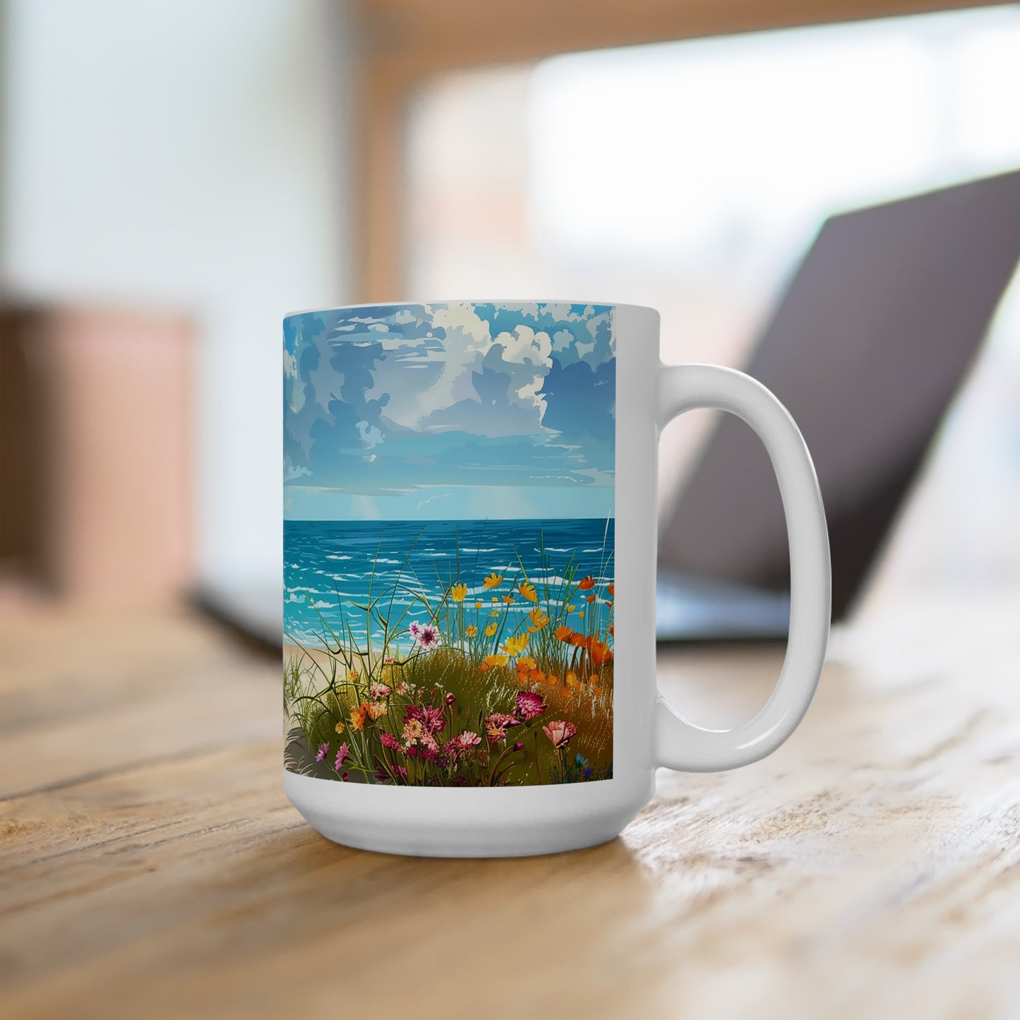 Daisy Beach Rider Ceramic Mug 15 oz. Ride the Waves of Flavor!
