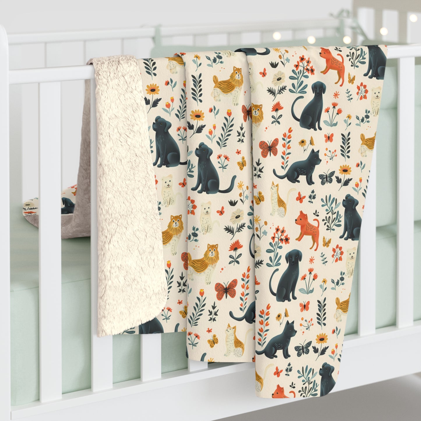 Cats & Dogs Sherpa Fleece Blanket - Purrfectly Cozy: A Blanket of Furry Fun! Available in 2 sizes.