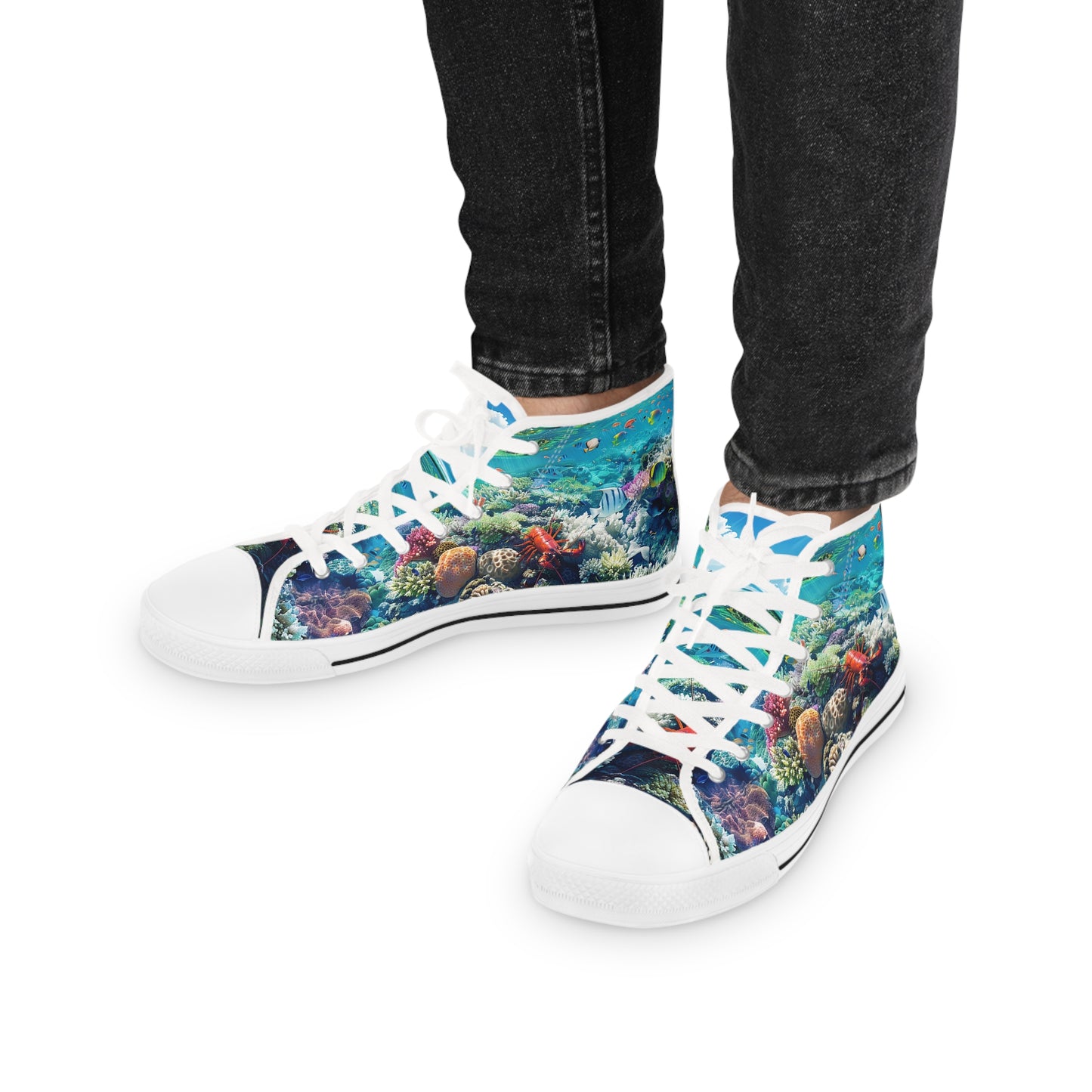 Coral Gaze Men's High Top Sneakers - Journey Below and Beyond – Where Sea Meets Shore!