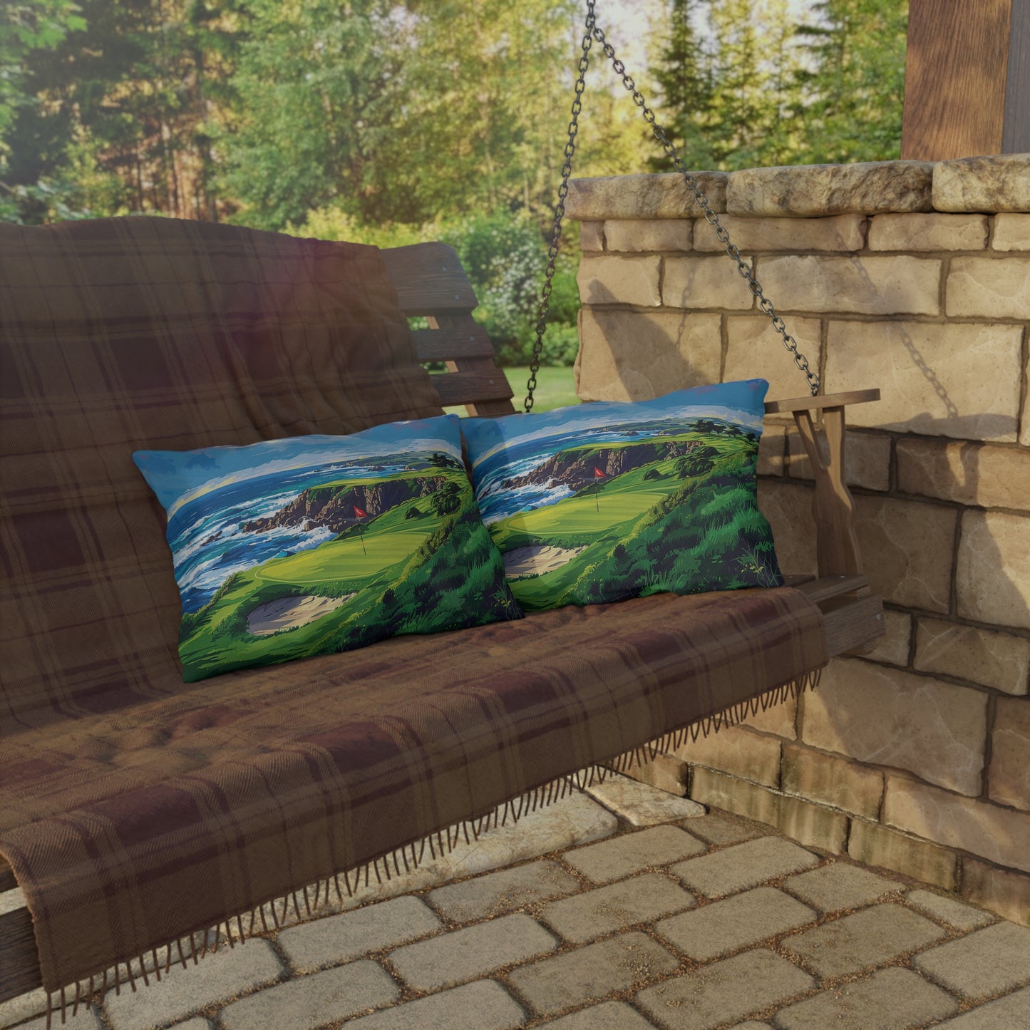 Coastal Tee Time Outdoor Lumbar Pillow - Spun Polyester - Double-Sided Print - UV-Resistant - Water-Resistant - Lumbar size: 20" x 14"
