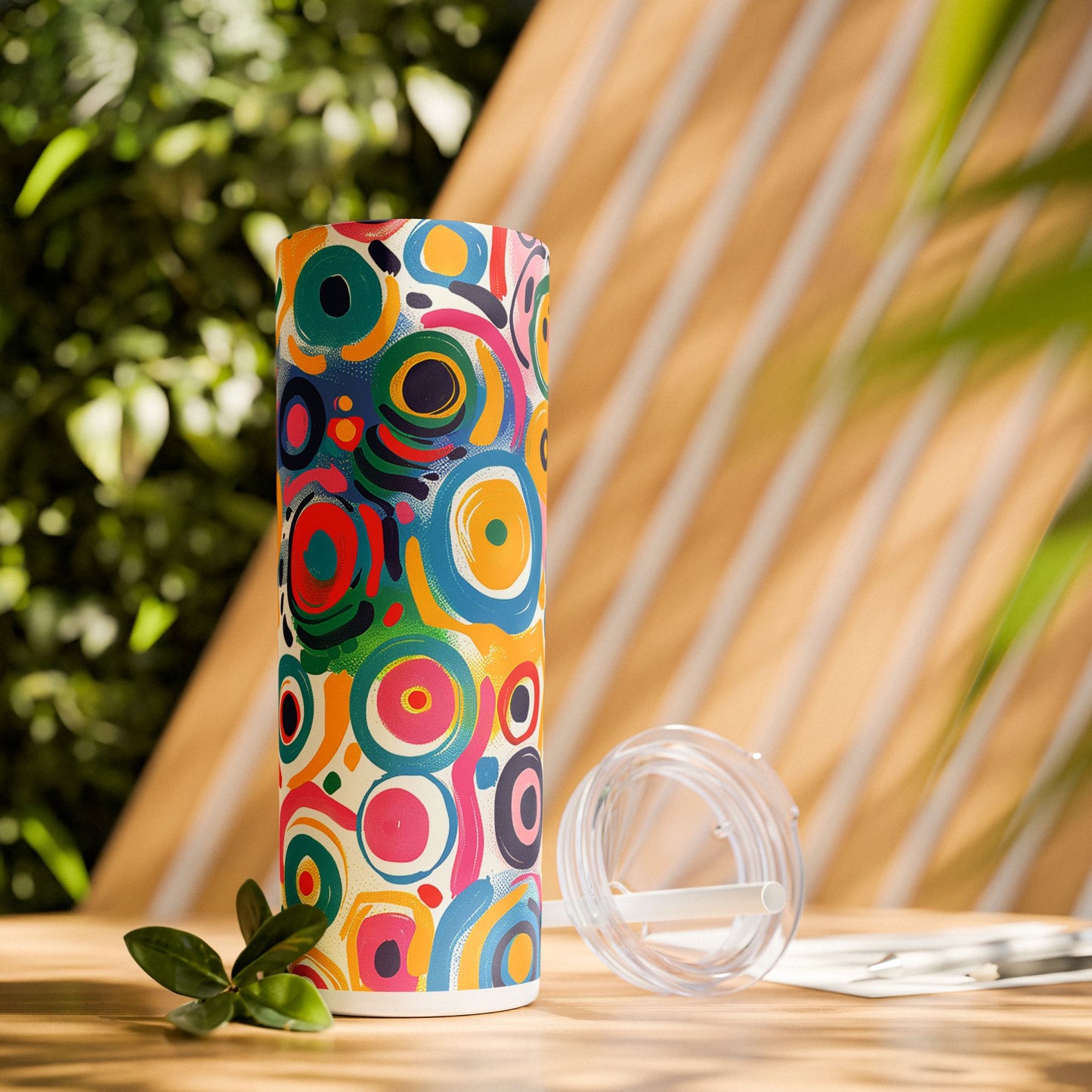 Pop Art Swirls Skinny Tumbler with Straw - 20 oz. Insulated Stainless Steel - Swirl into Style with Every Sip!