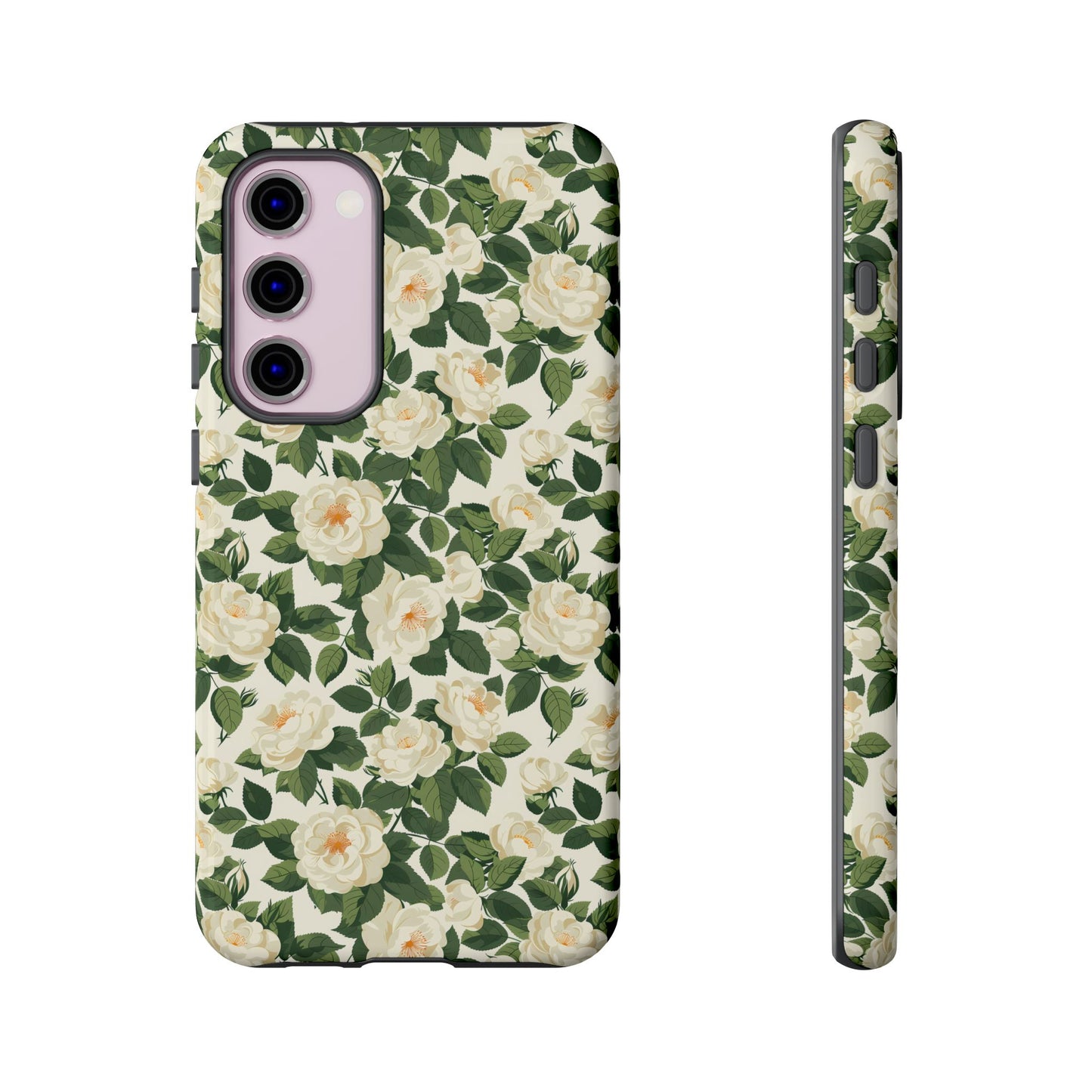White Roses at Dawn Tough Phone Case for Apple iPhone, Samsung Galaxy, and Google Pixel.