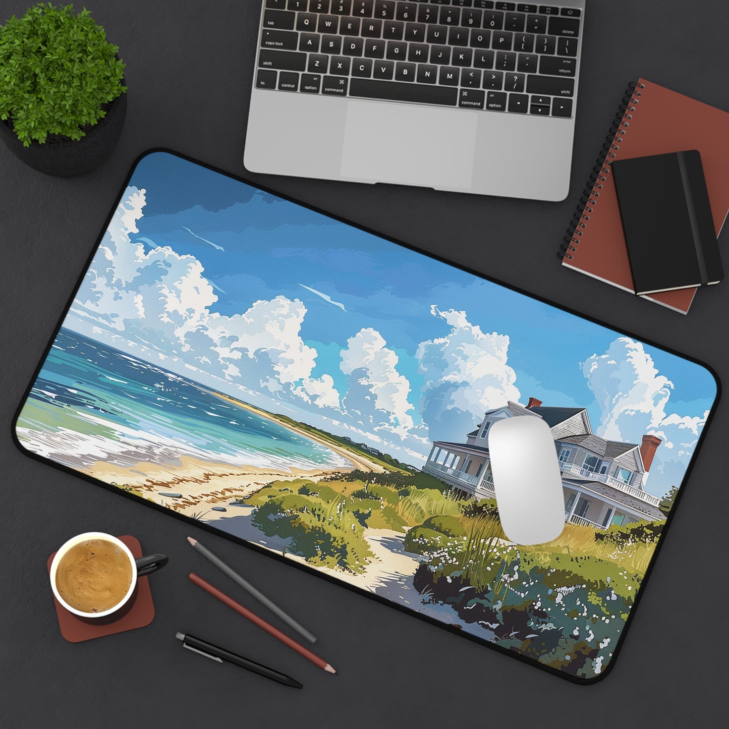 Nantucket Beach House Desk Mat (Desk Pad) - Transform Your Desk with Coastal Bliss! Available in 3 sizes.