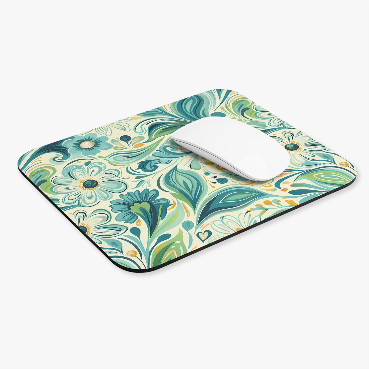 Whimsical Teal Floral Garden Mouse Pad - Let Your Mouse Wander Through a Whimsical Garden!