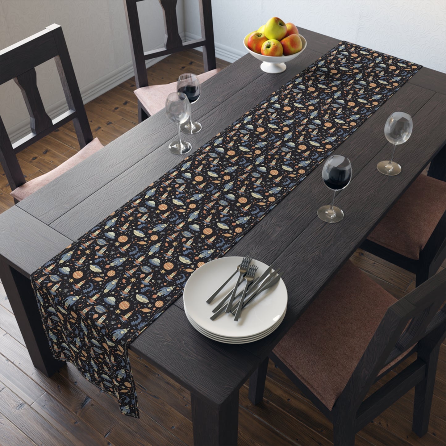 Galactic Space Rocket Romp Table Runner - Cotton Twill - Available in 2 sizes: 16" x 72" and 16" x 90".