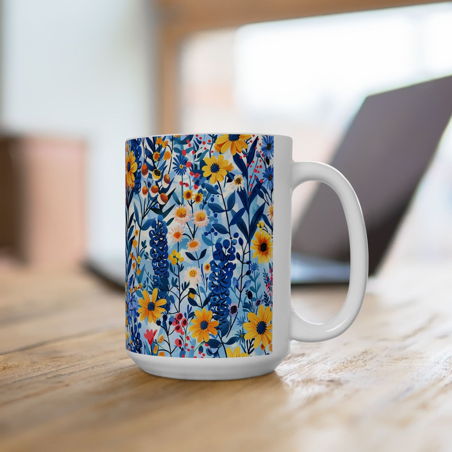 Sunshine & Breezy Blooms Ceramic Mug - 15 oz. - Bloom Bright with Every Sip!