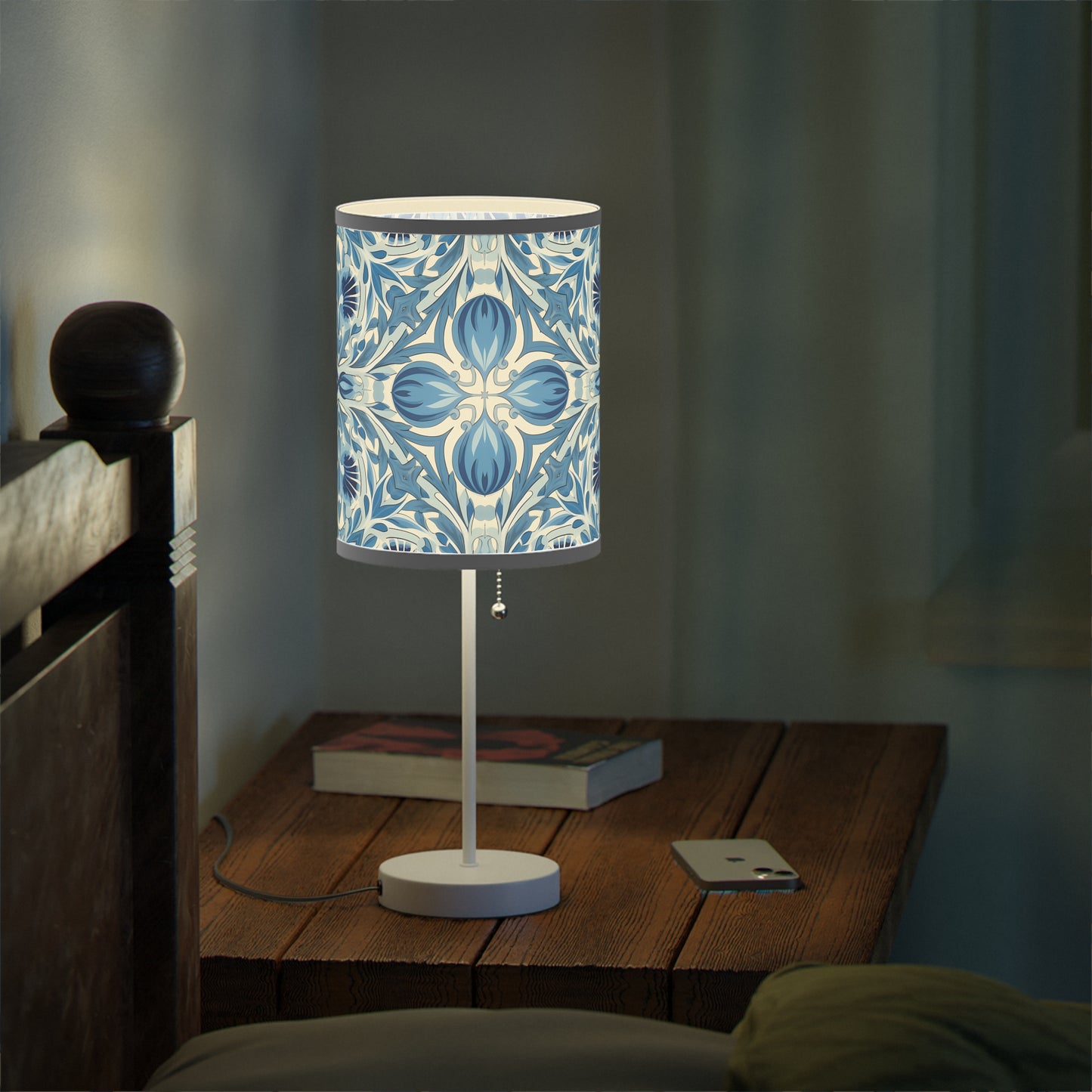 Dutch Blue Tile Modern Table Lamp, 20" Tall, Metal Stand, US|CA Plug, Available in 2 Finishes, Multiple Trim Colors