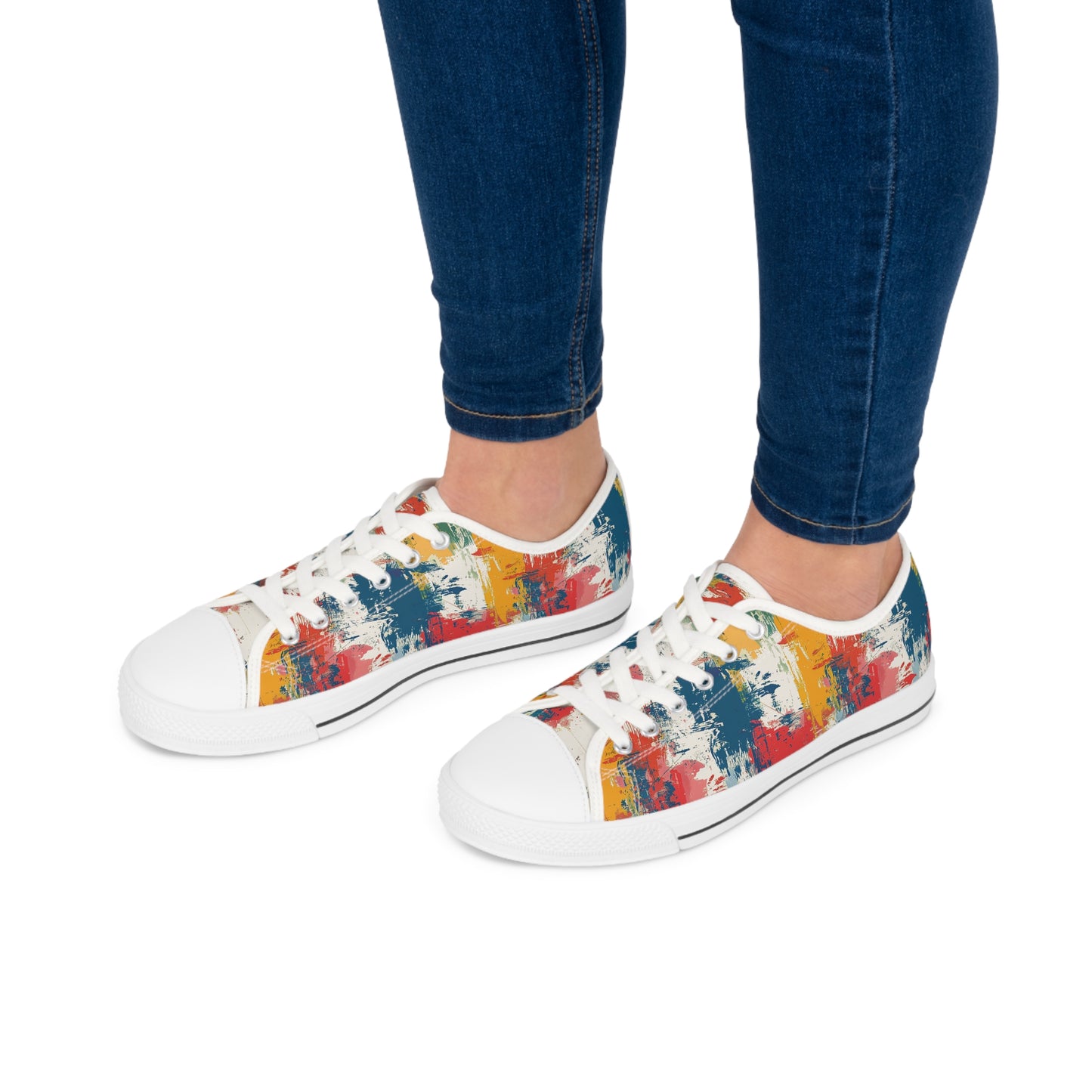Paint Splash Palette Ladies' Low Top Sneakers - Step into Art – Where Every Step Becomes a Masterpiece!