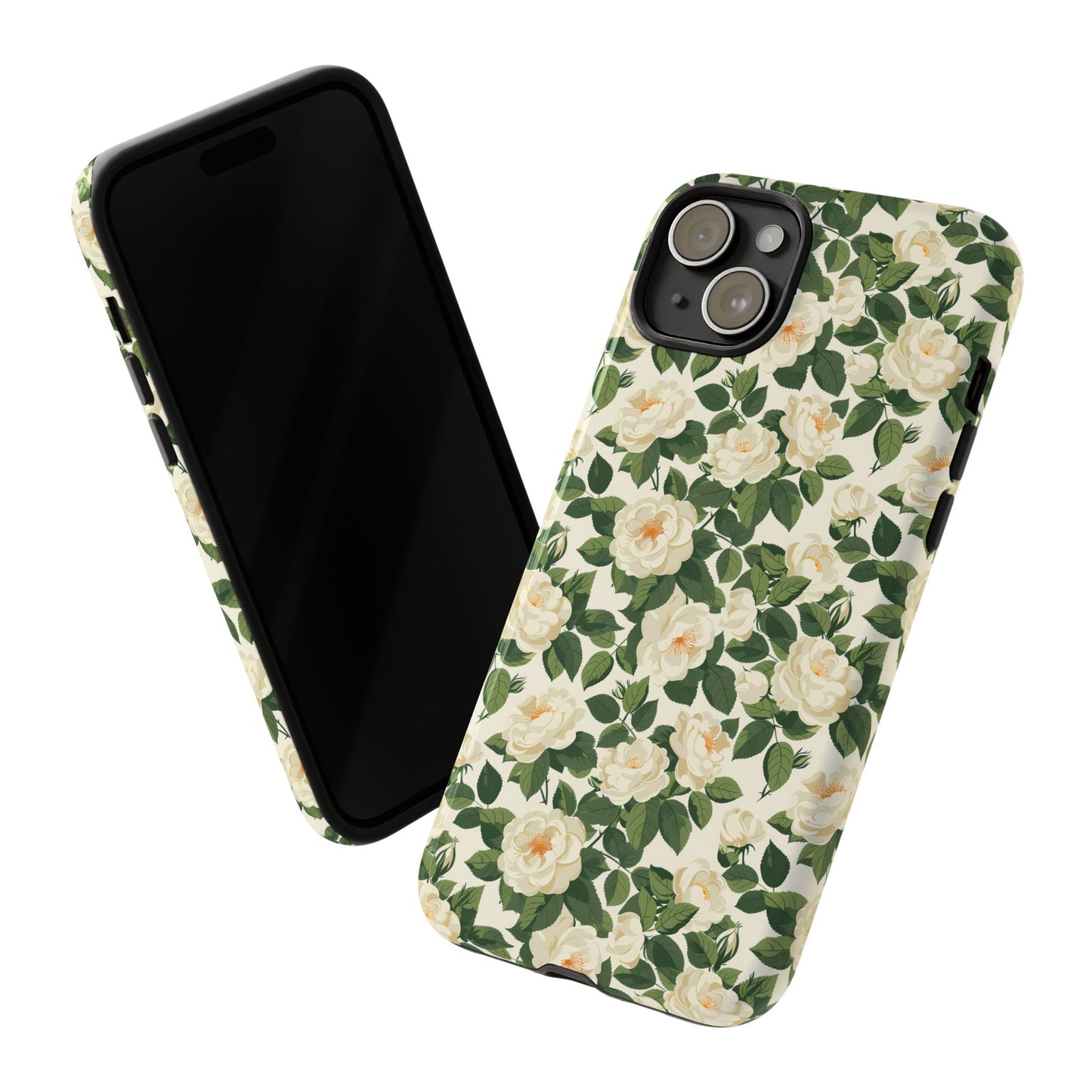White Roses at Dawn Tough Phone Case for Apple iPhone, Samsung Galaxy, and Google Pixel.