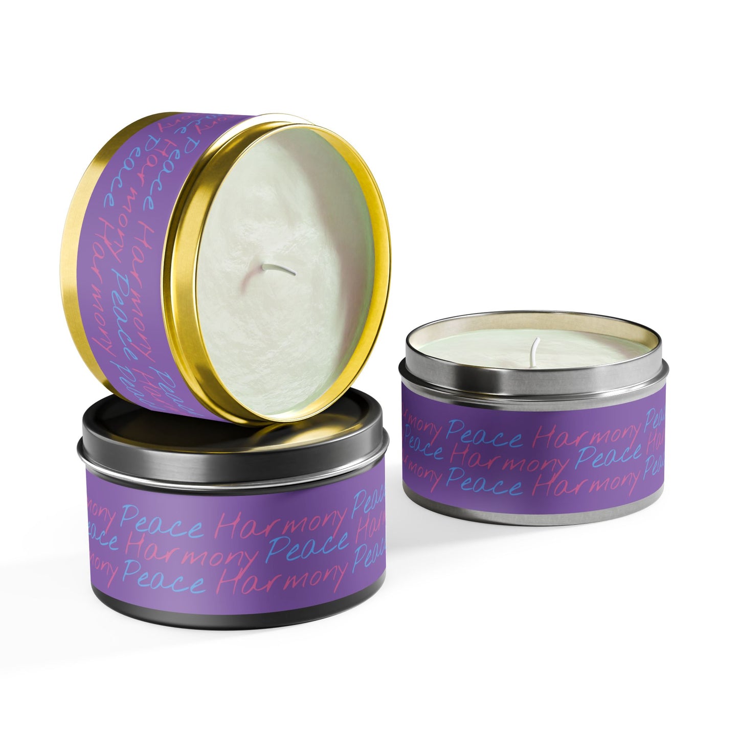 Serenity in Script - Peace & Harmony Tin Candle. Embrace Tranquility with Our Namaste Tin Candle, Where Every Flicker Whispers Peace and Harmony.