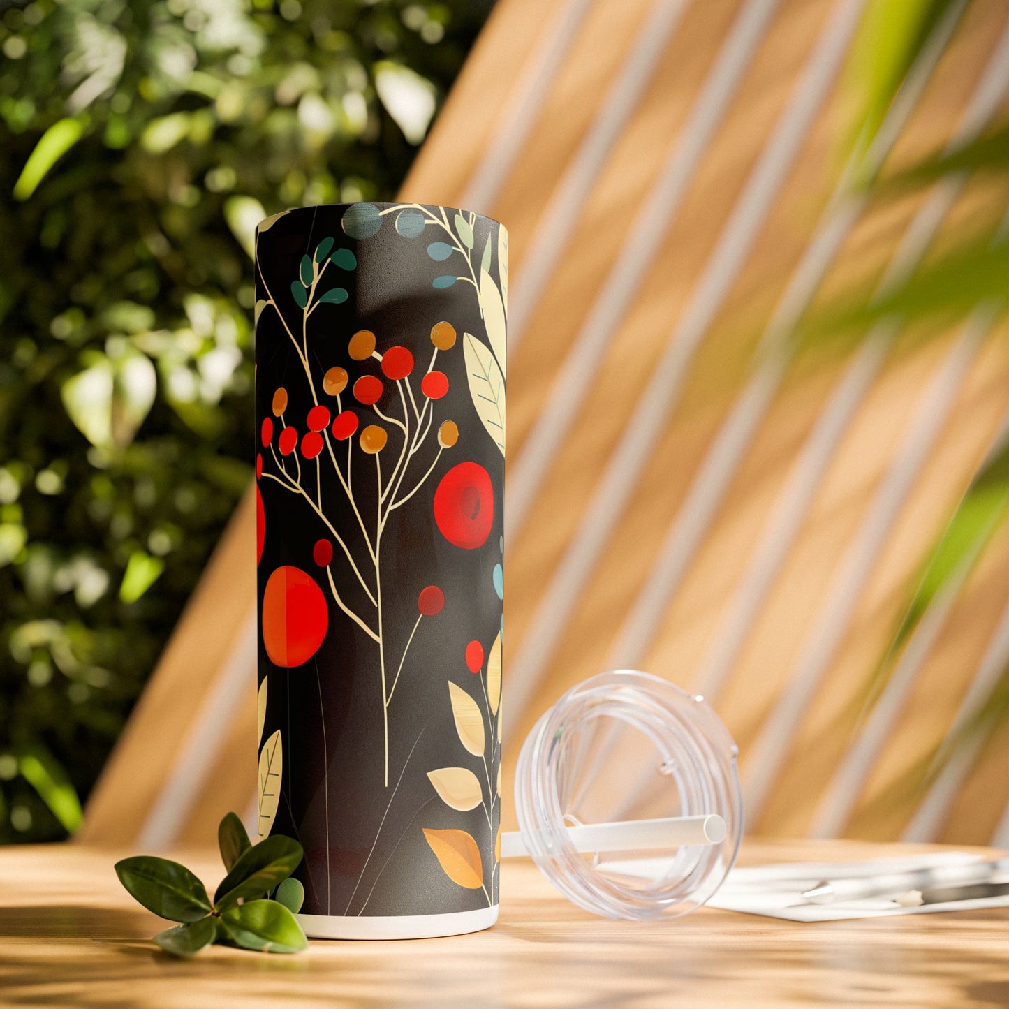 Retro Woodland Whispers Skinny Tumbler with Straw - 20 oz. Insulated Stainless Steel - Sip in Style with a Whisper of Nature!