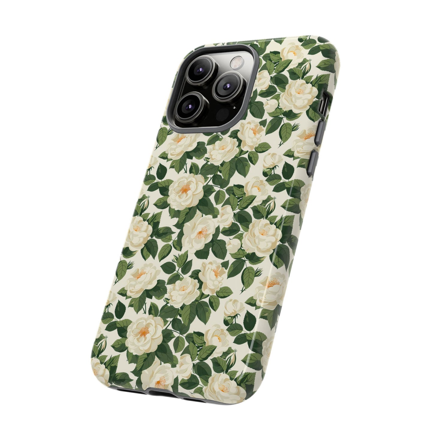 White Roses at Dawn Tough Phone Case for Apple iPhone, Samsung Galaxy, and Google Pixel.