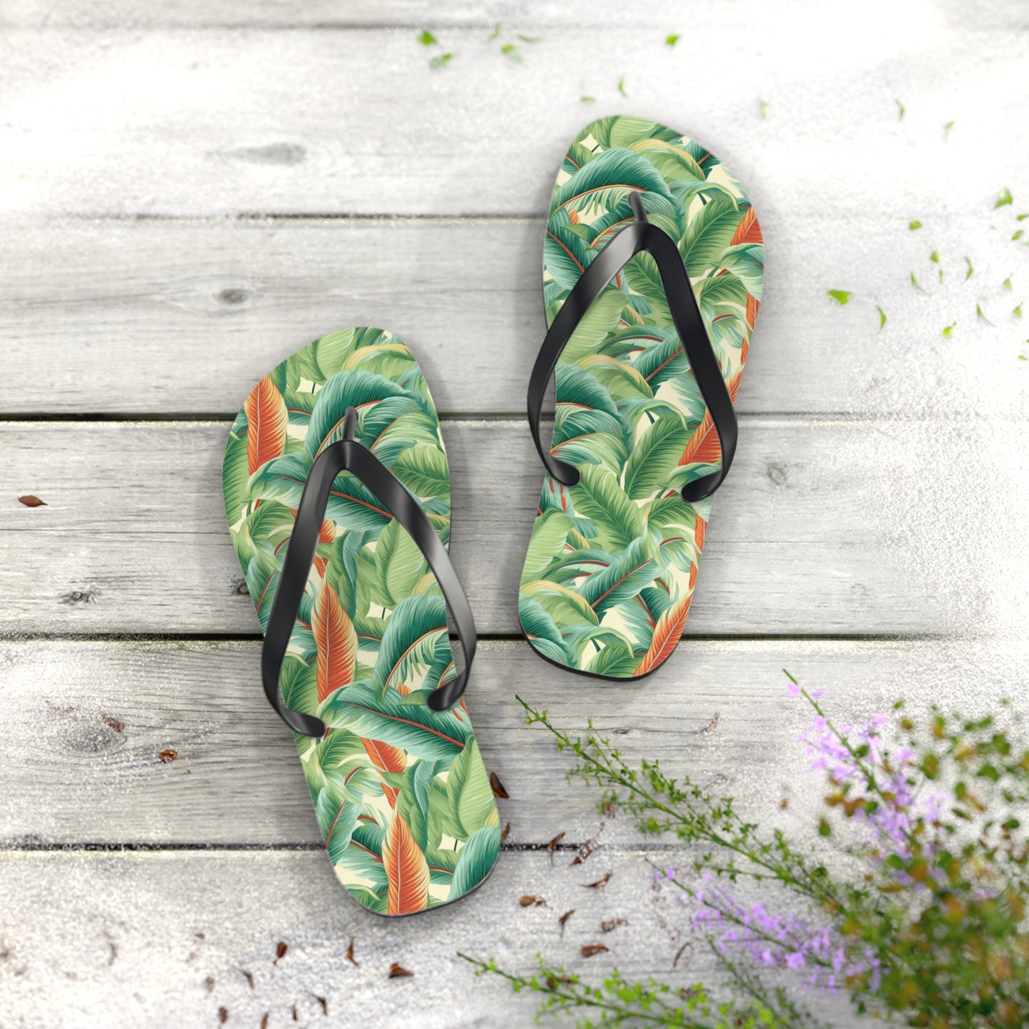 Tropical Old Miami Flip Flops. 5/8" Thick Comfortable Summer or Winter Gym/Sauna Footwear for Men, Women