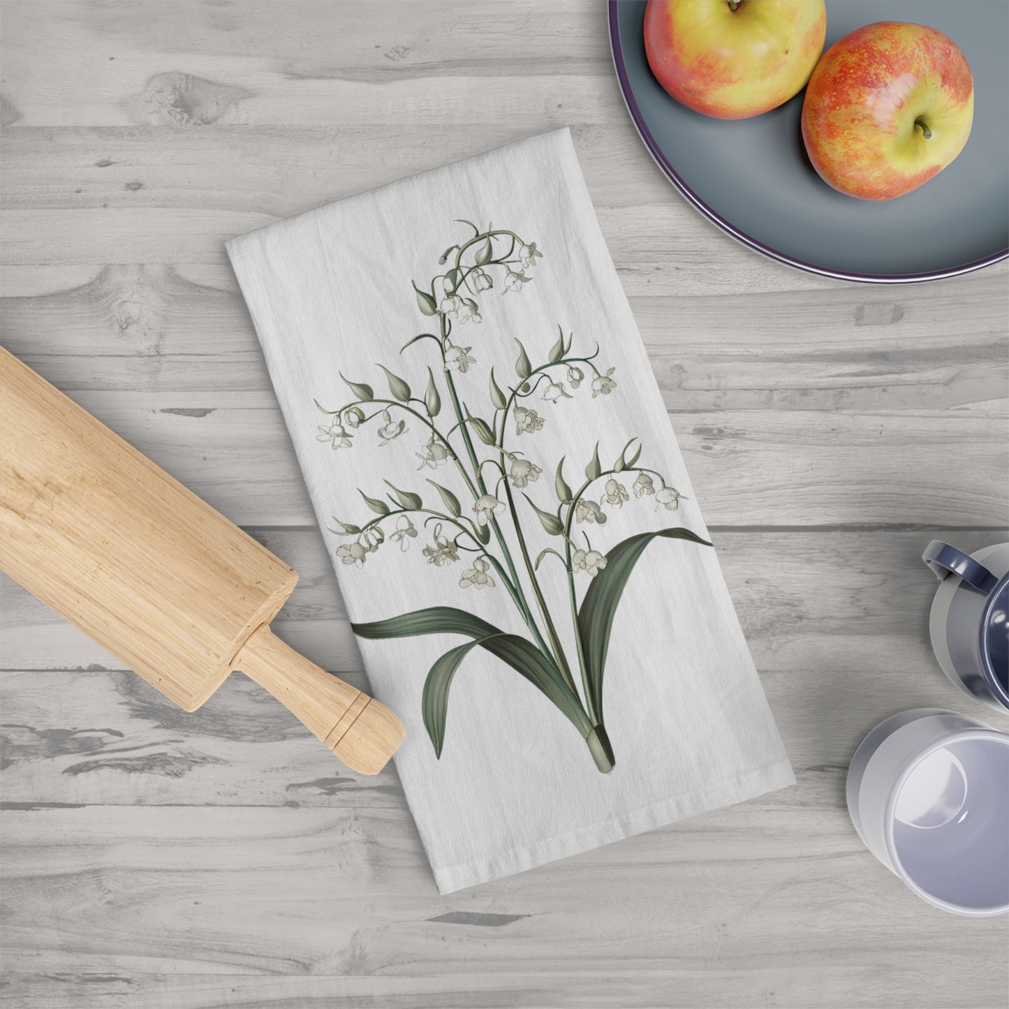May Birth Month Flower - Lily of the Valley Tea Towel - 100% Cotton - 28" x 28" - Embrace May’s Elegance in Your Kitchen! From our Blooming Celebration Birth Flower Collection.