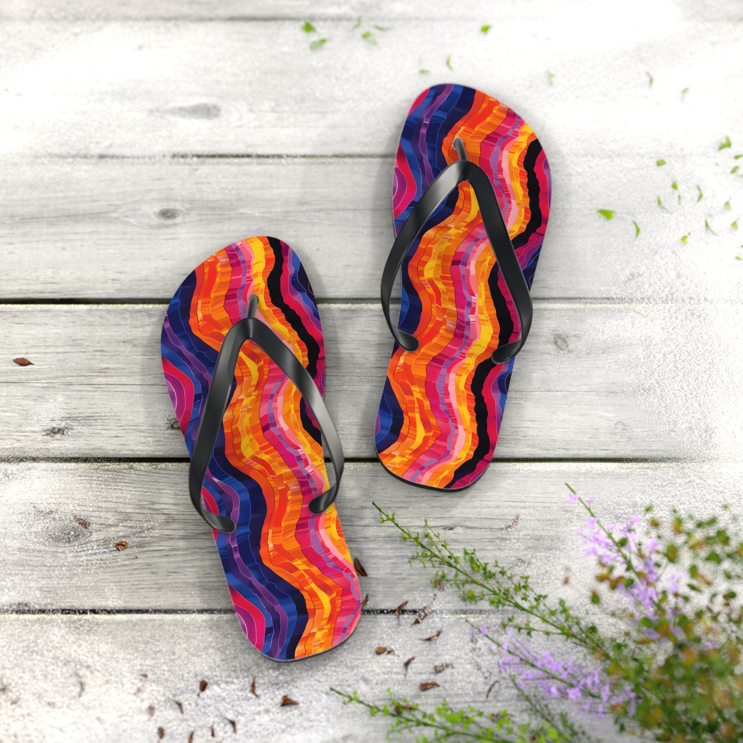 Desert Sunset Waves Flip Flops. 5/8" Thick Comfortable Summer or Winter Gym/Sauna Footwear for Men and Women.