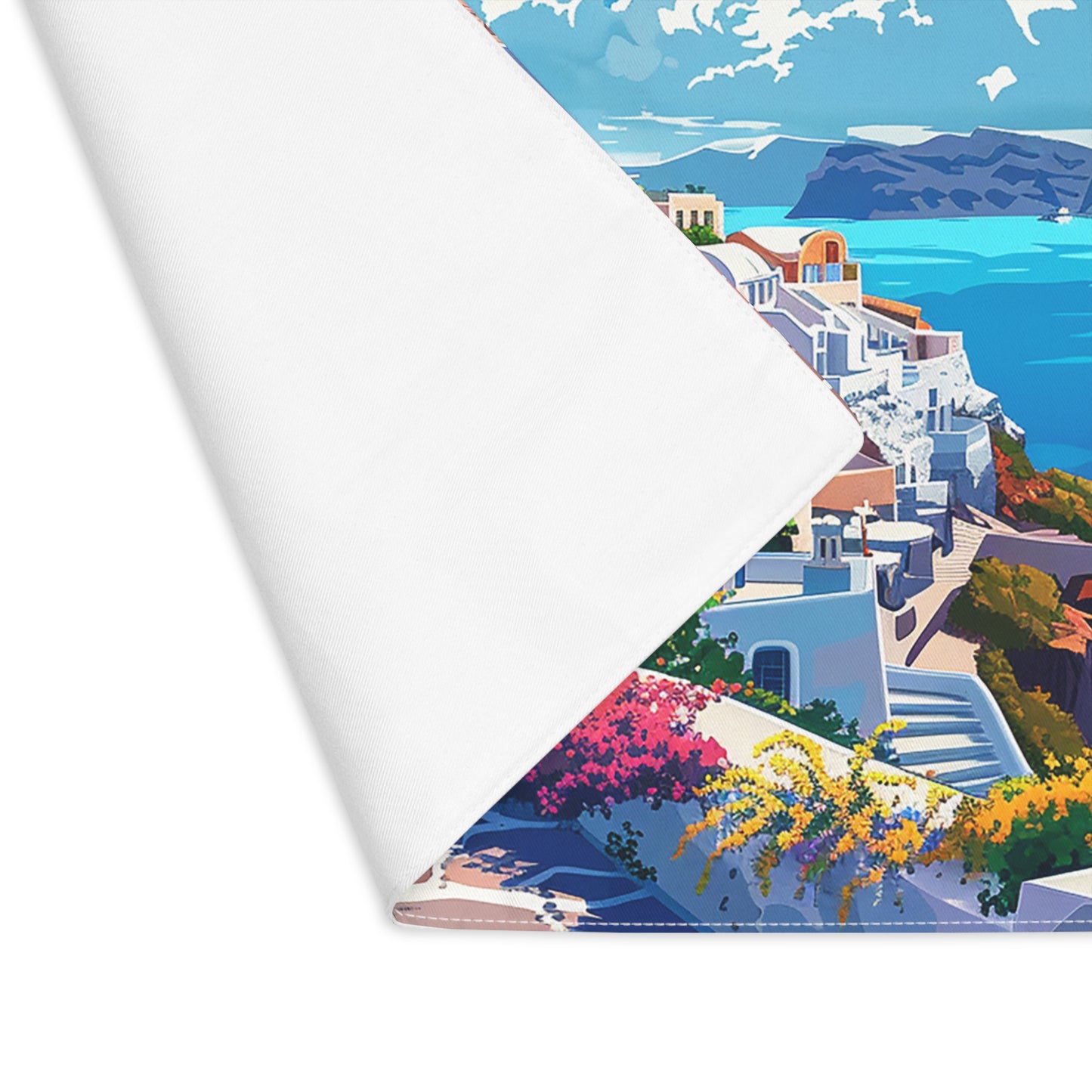 Santorini Serenity Placemat - Dine Amidst the Dreamscapes of Santorini—Serenity on Every Plate! Cotton Twill - 18" x 14"