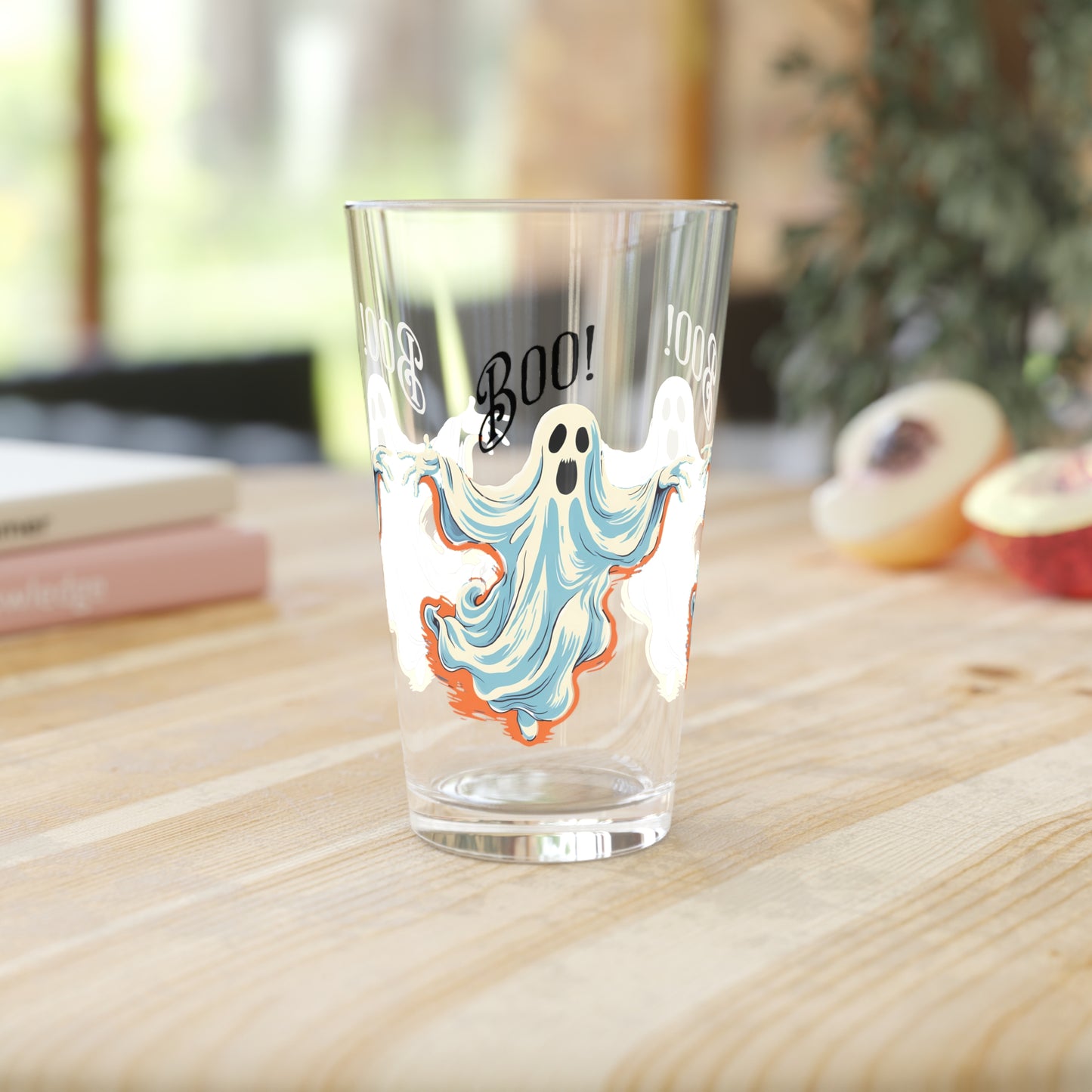 Boo! Chic Retro Ghost Halloween Pint Glass - 16 oz. - Raise a Glass to the Perfect Blend of Spooky Charm and Vintage Vibes!
