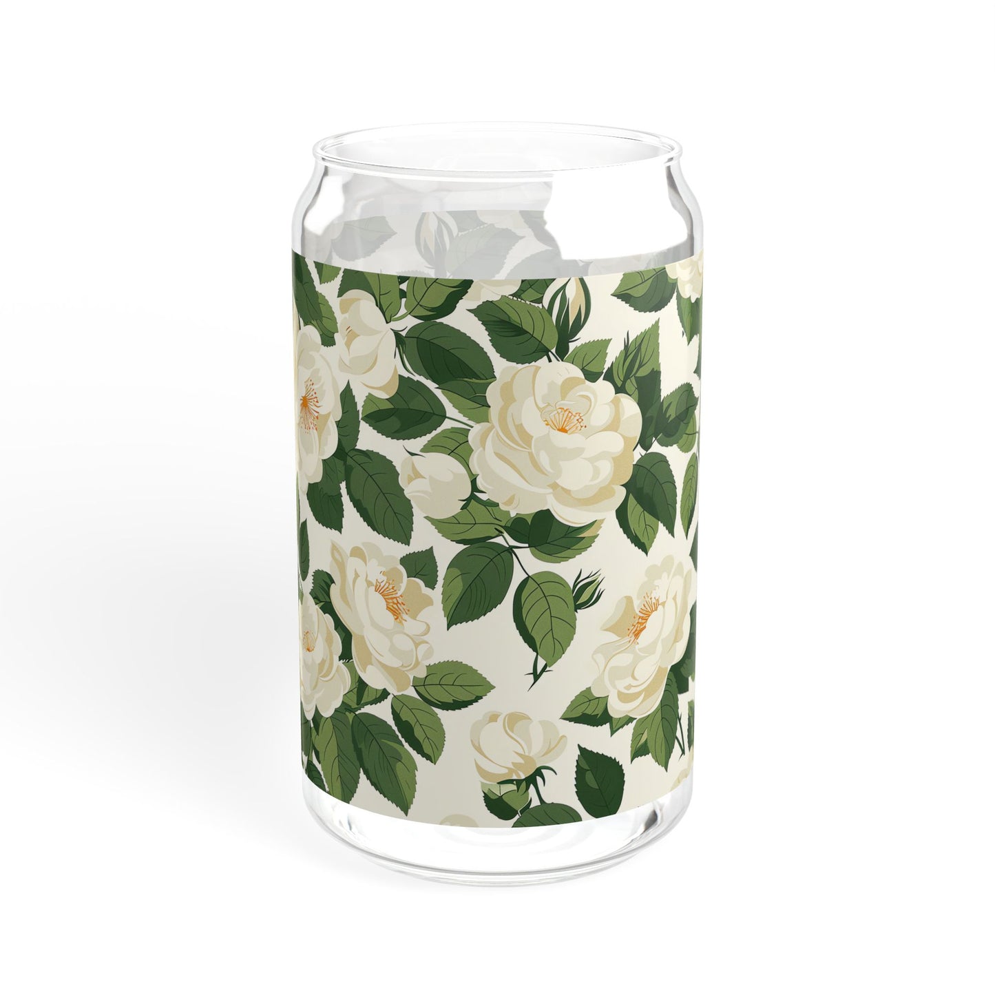 White Roses at Dawn Sipper Glass Tumbler - 16 oz - Life's a Bed of White Roses When You Sip from our White Rose Sipper Glass!
