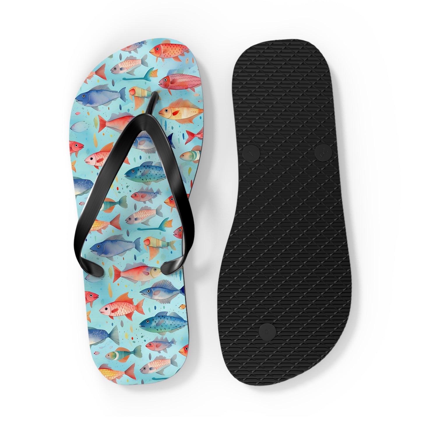 Happy Swimming Fish Flip Flops. 5/8" Thick Comfortable Summer or Winter Gym/Sauna Footwear for Men and Women.