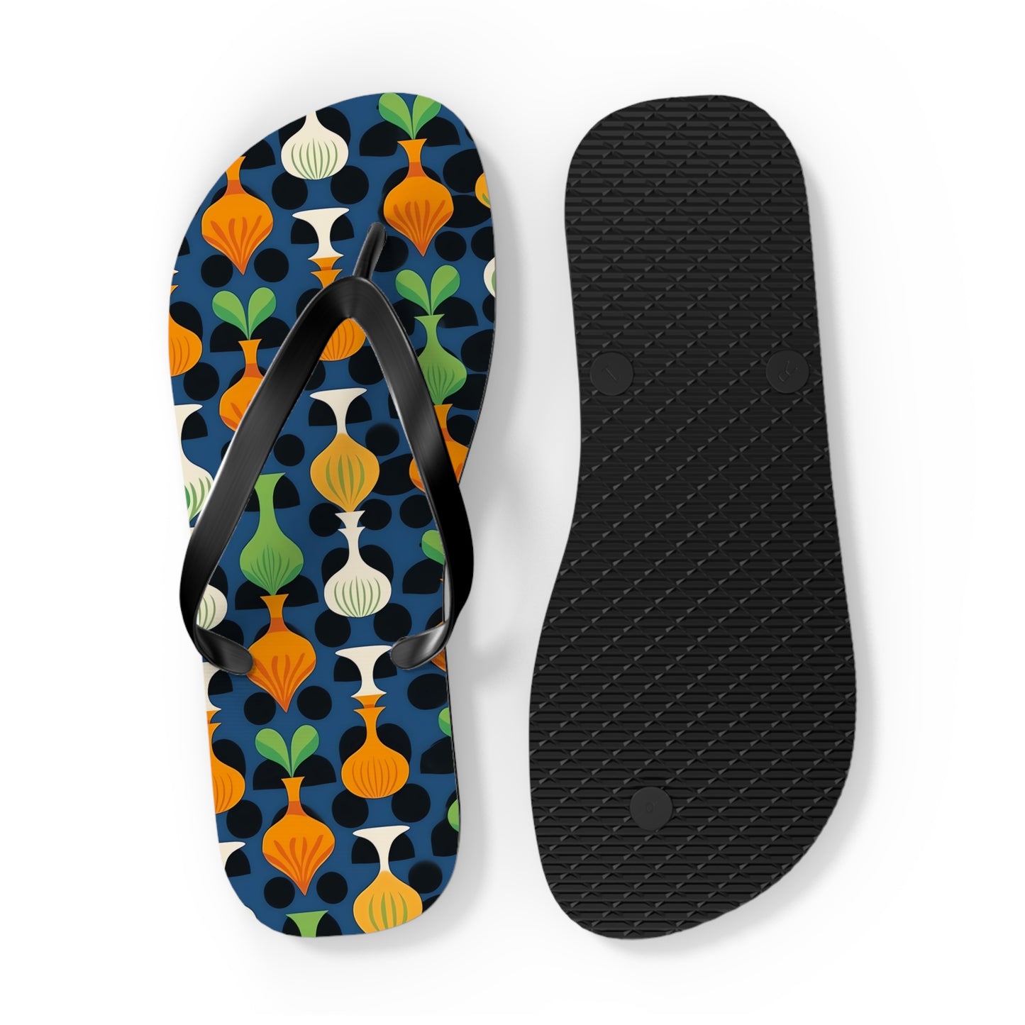 Mod Floating Vases Flip Flops. 5/8" Thick Comfortable Summer or Winter Gym/Sauna Footwear for Men and Women.