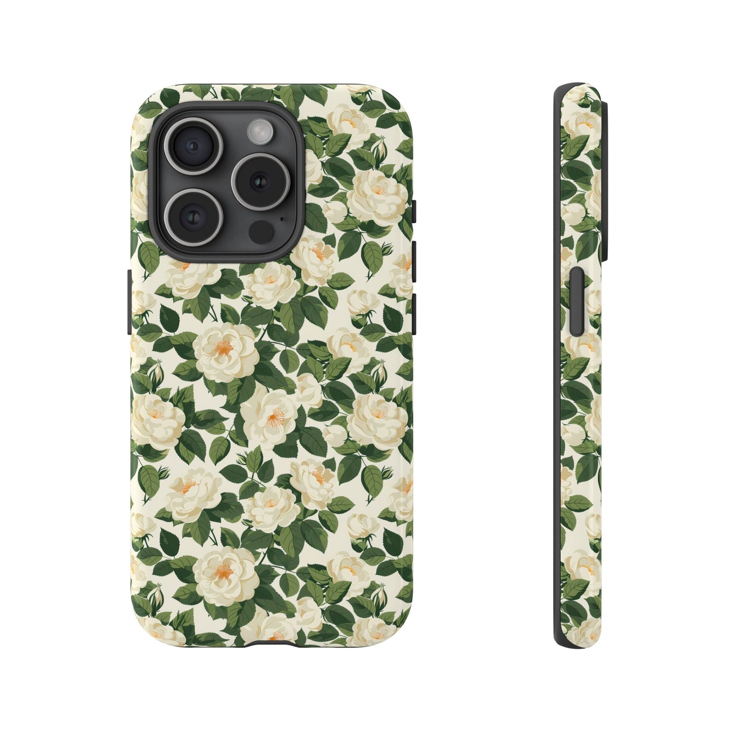 White Roses at Dawn Tough Phone Case for Apple iPhone, Samsung Galaxy, and Google Pixel.