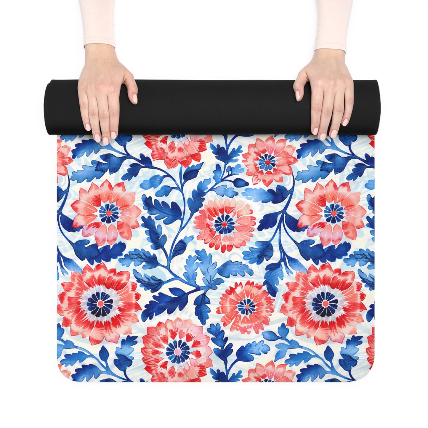 Whimsical Batik Blossoms Rubber Yoga Mat - Flow with Nature's Whimsy: A Vibrant Dance of Color and Craft!