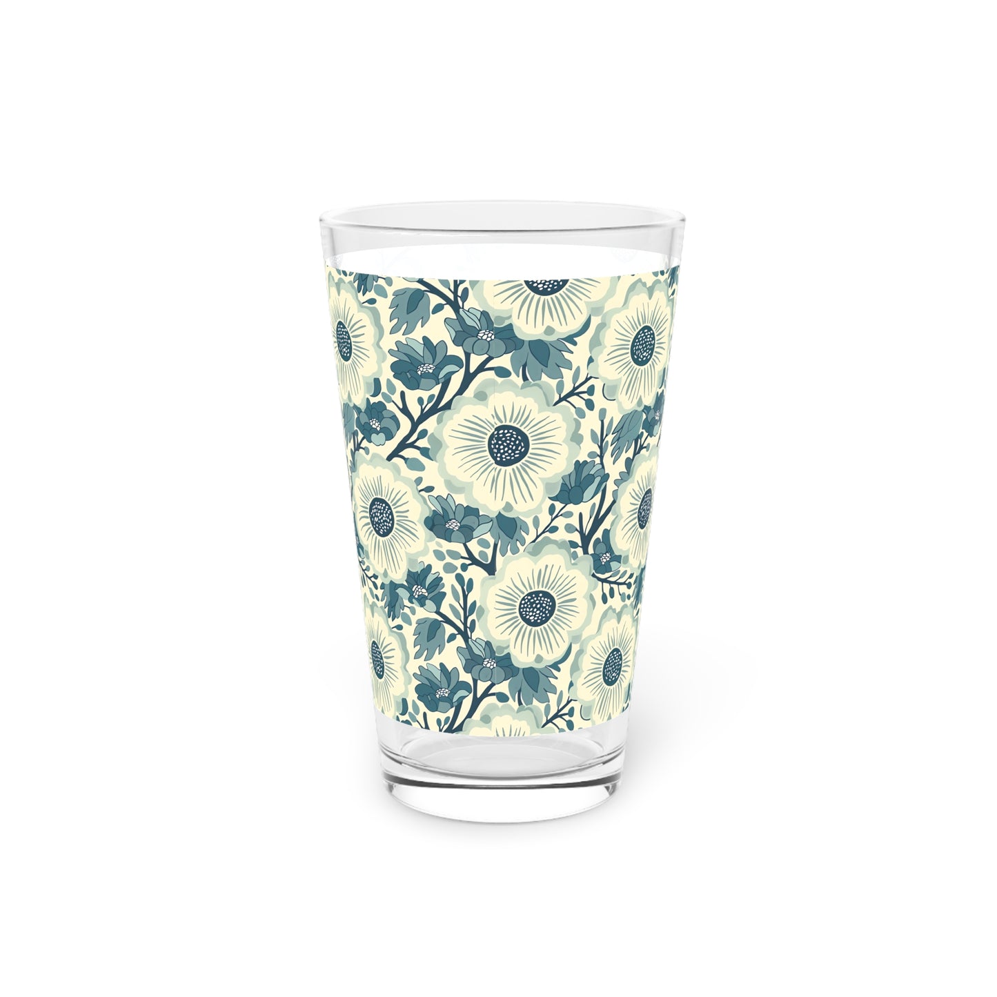 Teal Tranquility Pint Glass - 16 oz - Traditional Floral Meets Modern Fun!