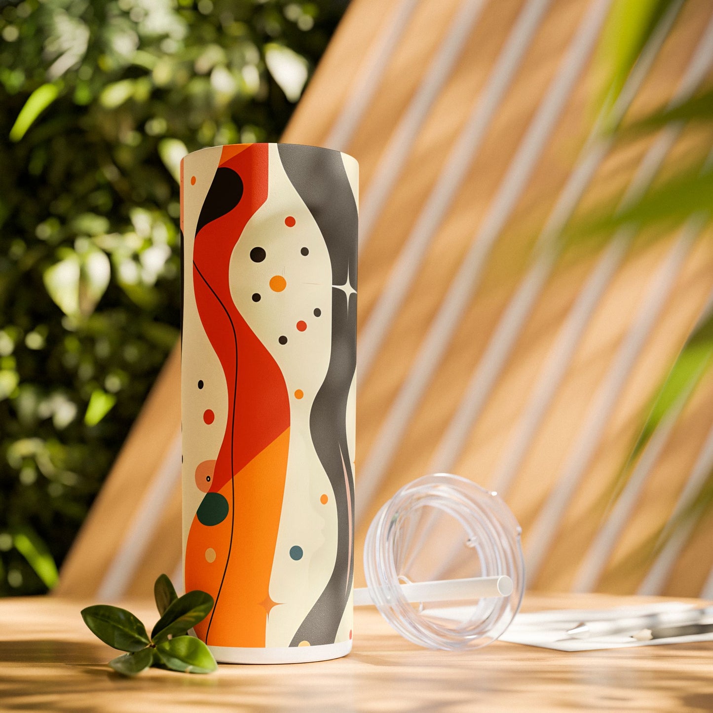 Midcentury Autumn Spacewaves Skinny Tumbler with Straw - 20 oz. Insulated Stainless Steel - Retro Vibes with a Modern Twist!