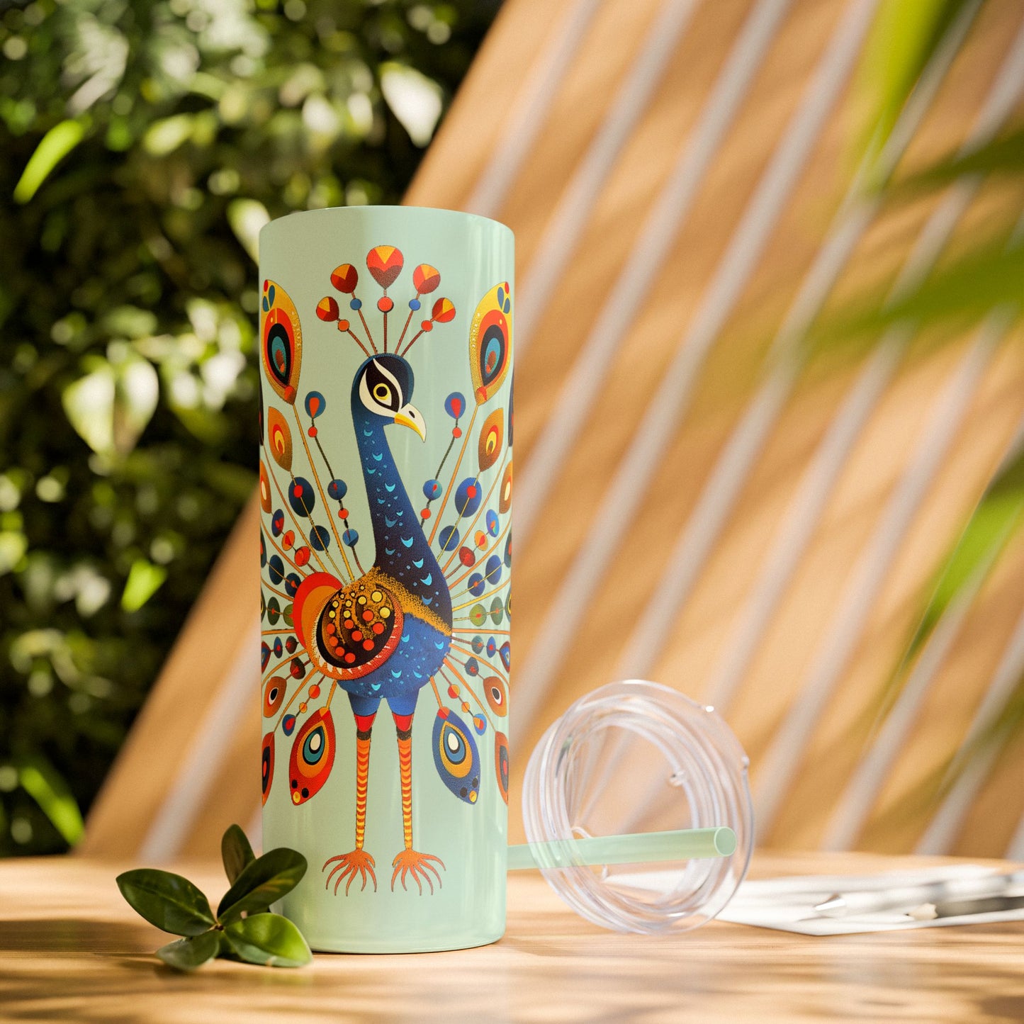 Peacock Splendor Skinny Tumbler with Straw - 20 oz. Insulated Stainless Steel - Unfurl Your Style with Every Sip!