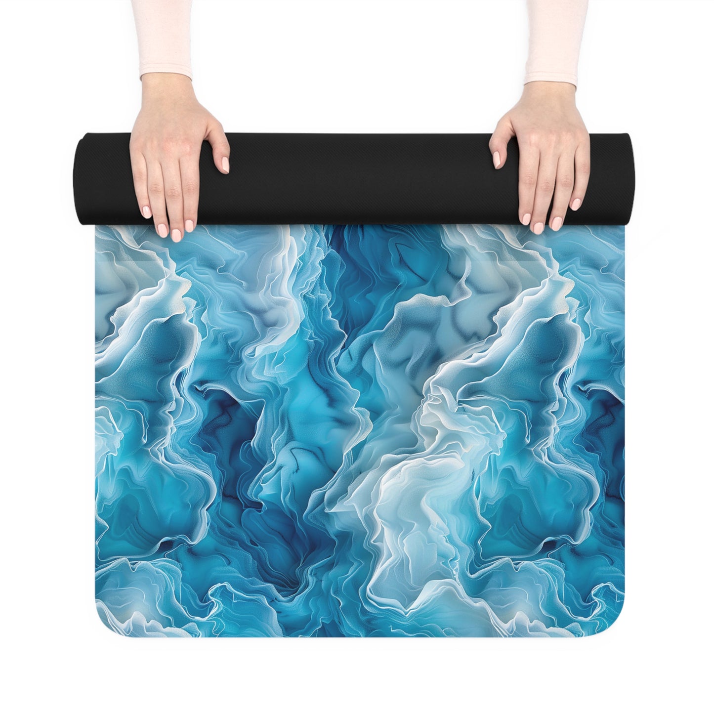 Glacial Caverns Rubber Yoga Mat - Dive into Tranquility with Glacial Caverns.