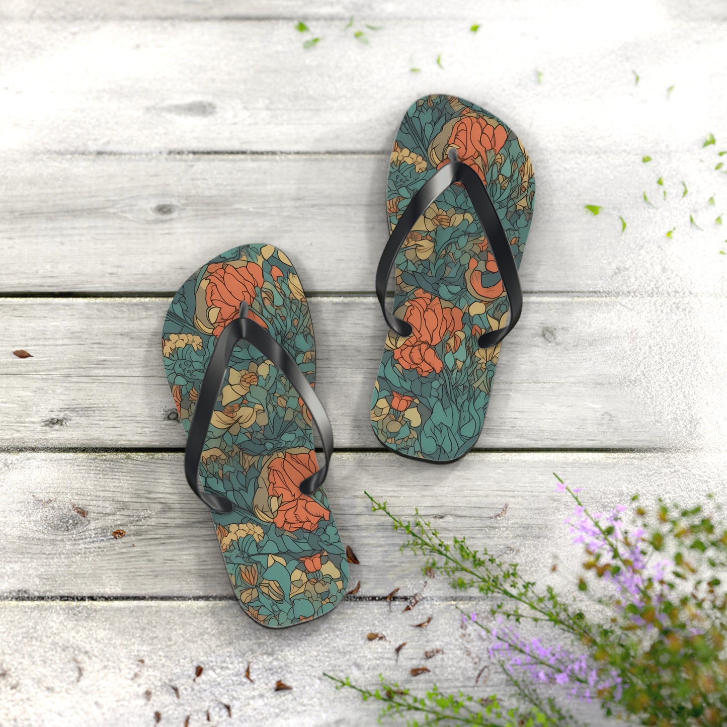 Bohemian Stained Glass Serenity Flip Flops. 5/8" Thick Comfortable Summer or Winter Gym/Sauna Footwear for Men and Women.