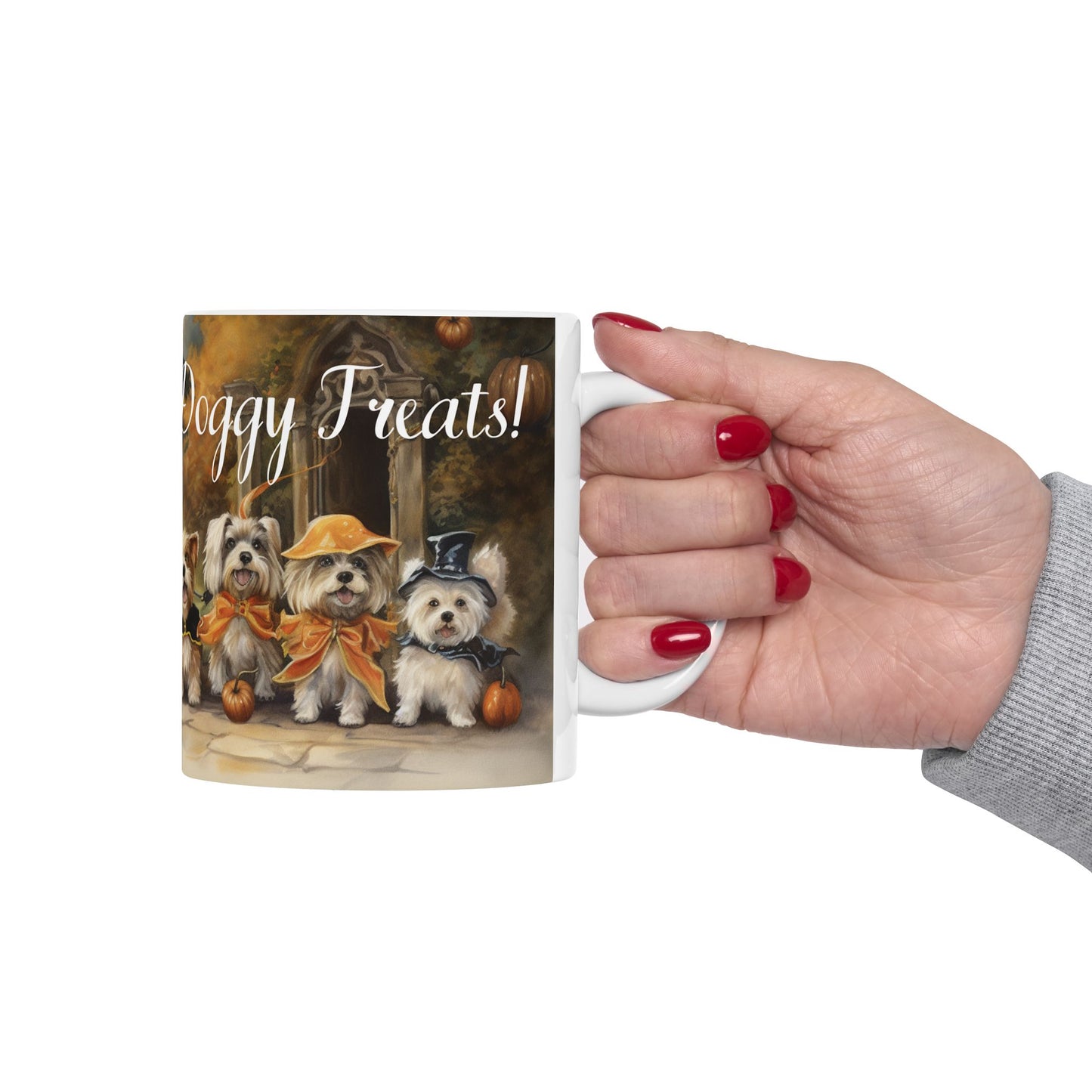 Vintage Halloween Ceramic Mug - 11 oz. -No Tricks, Just Doggy Treats! - Perfect Mug for Dog Lovers and Halloween Fans. Too Cute!