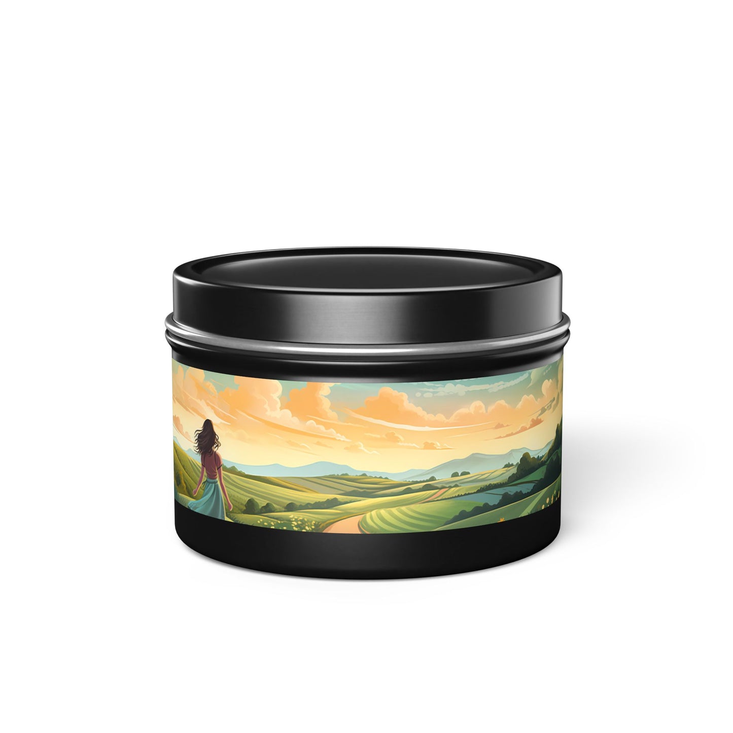 Bliss Road Scenic Aromatherapy Tin Candle. Journey to Tranquility, One Flame at a Time. Available in 2 sizes, 3 finishes, and 5 scents.