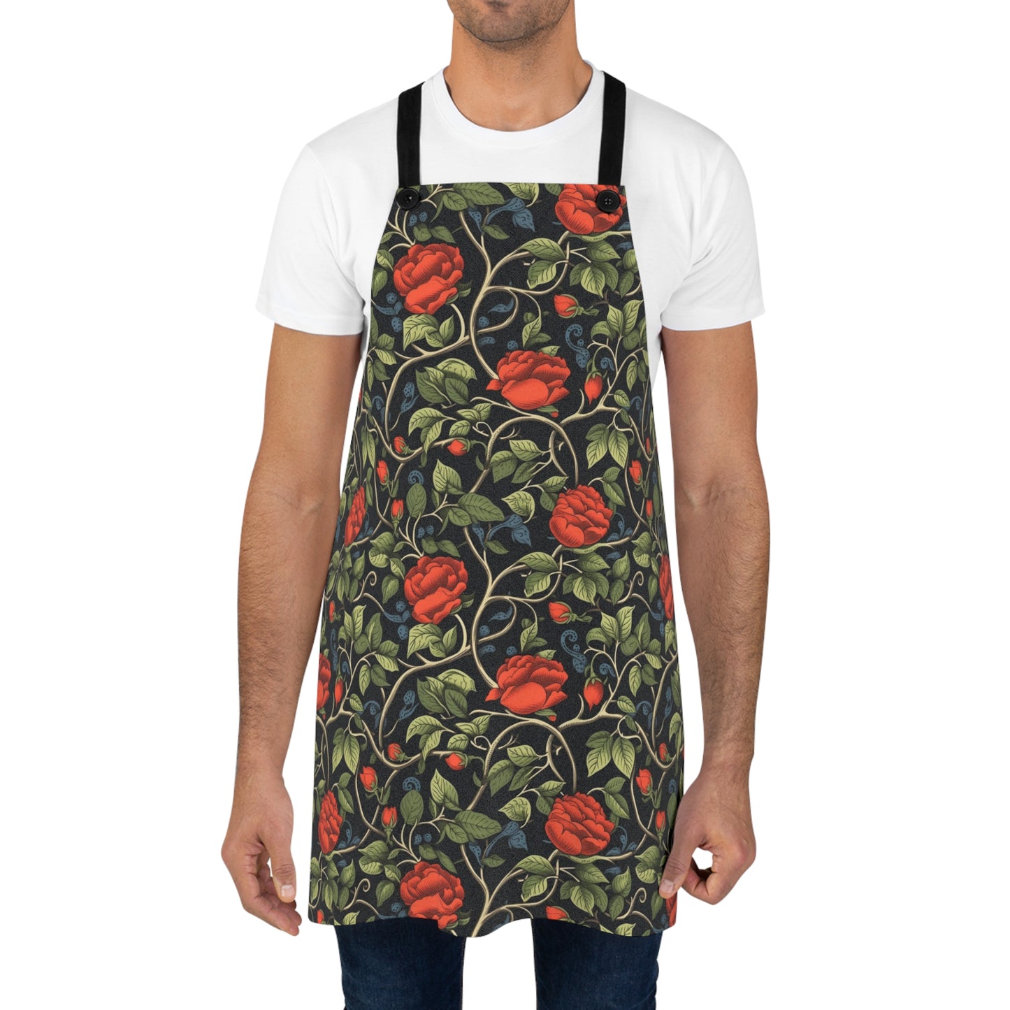 Red Red Rose Adult Apron - Blossom with Elegance with Classic Red Roses for Your Kitchen!