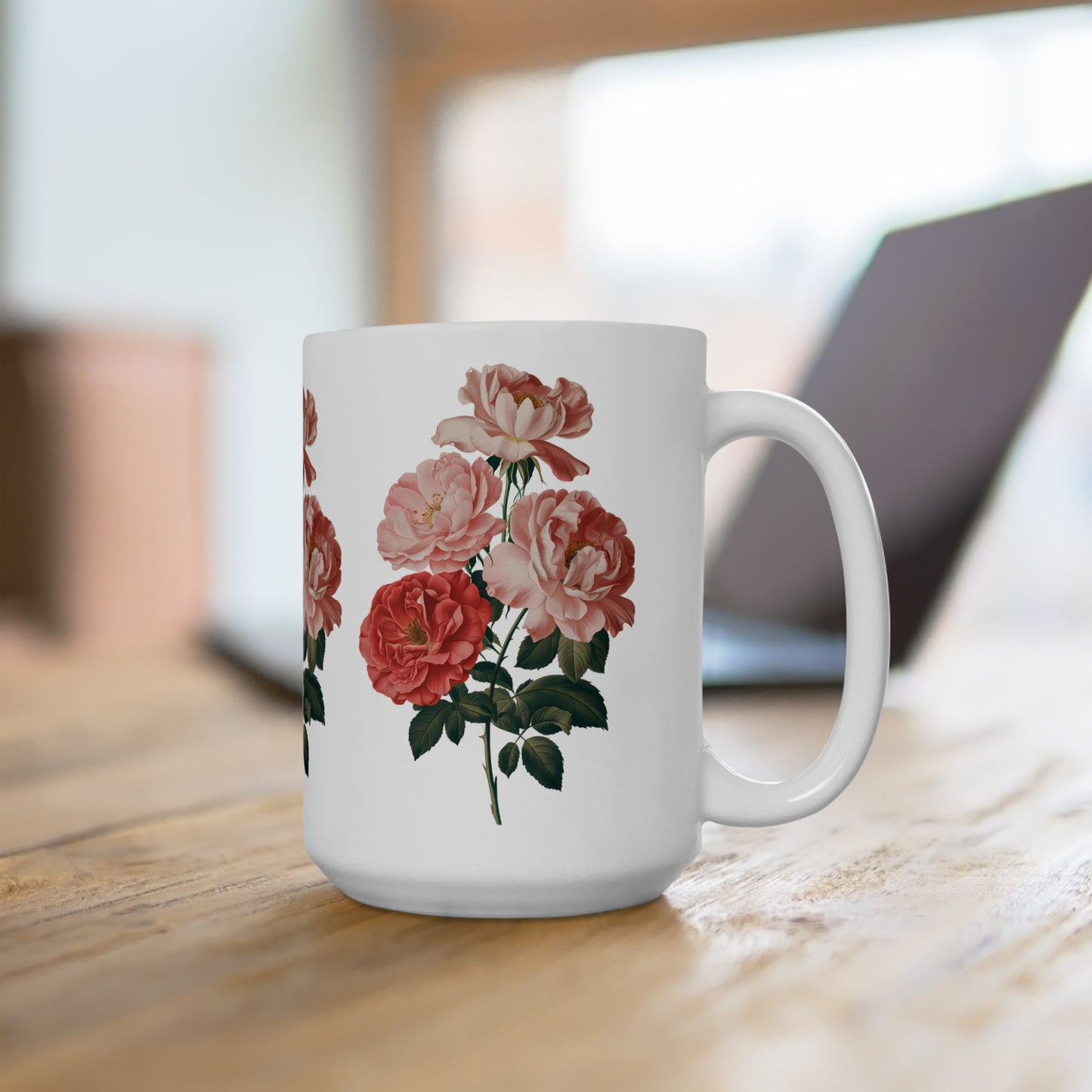 June Birth Month Flower - Roses Ceramic Mug - 15 oz. - Sip in the Elegance of June Roses. From our Blooming Celebrations Birth Month Flower Collection.