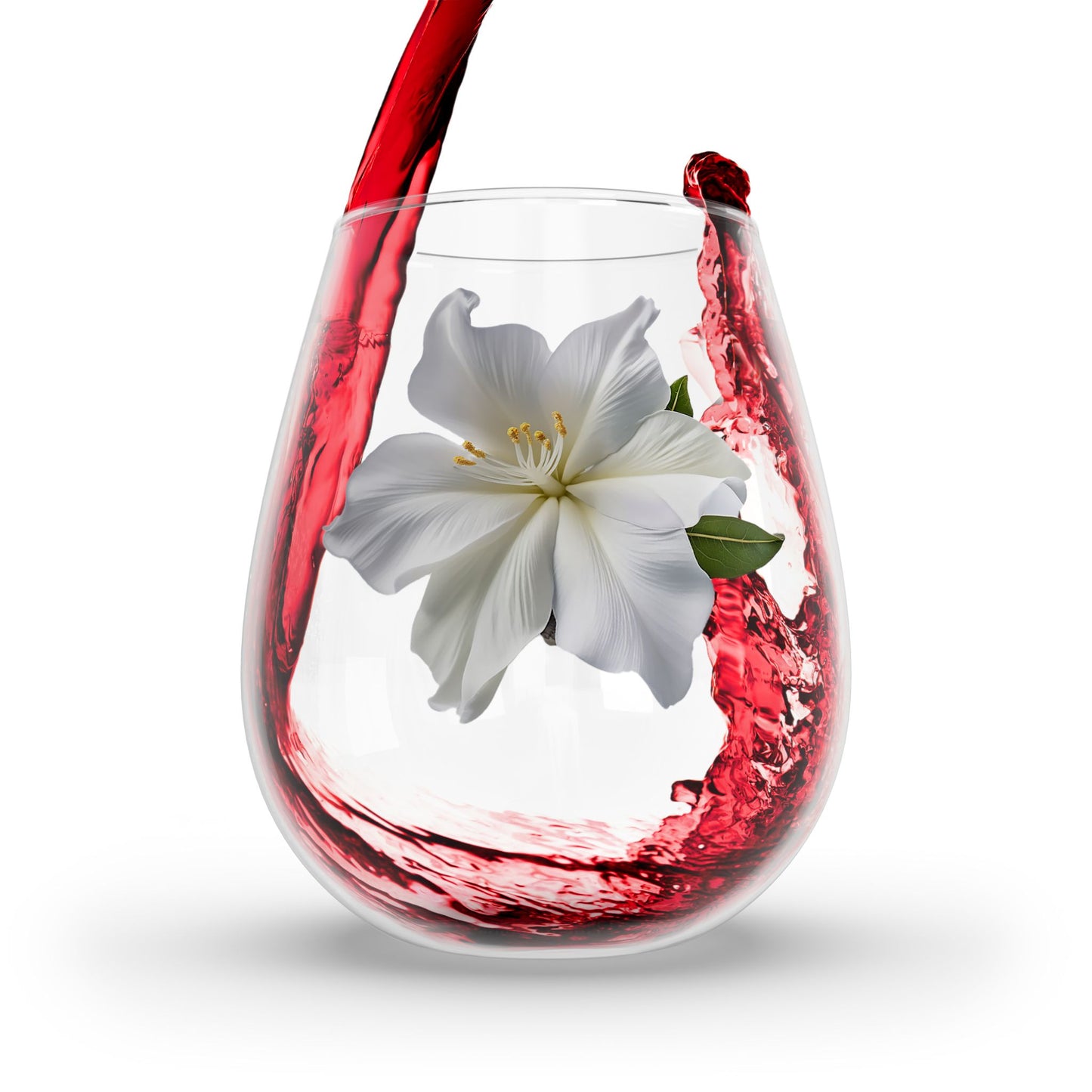 White Hibiscus Stemless Wine Glass - 11.75 oz - Sip in Tropical Elegance! From our Hibiscus Bloom collection.