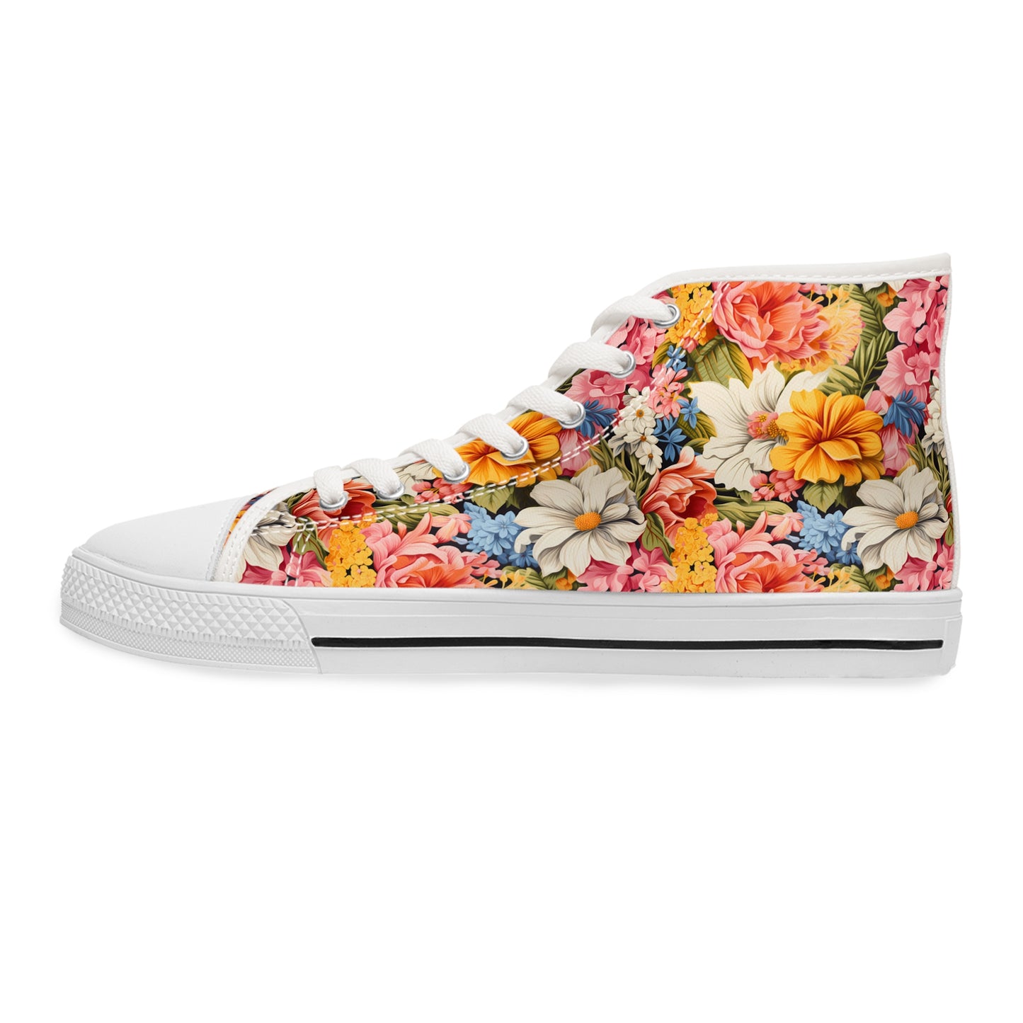 Chic Floral Ladies' High Top Sneakers - Stride in Elegance: Chic Floral High Tops Transforming Every Step into Art.