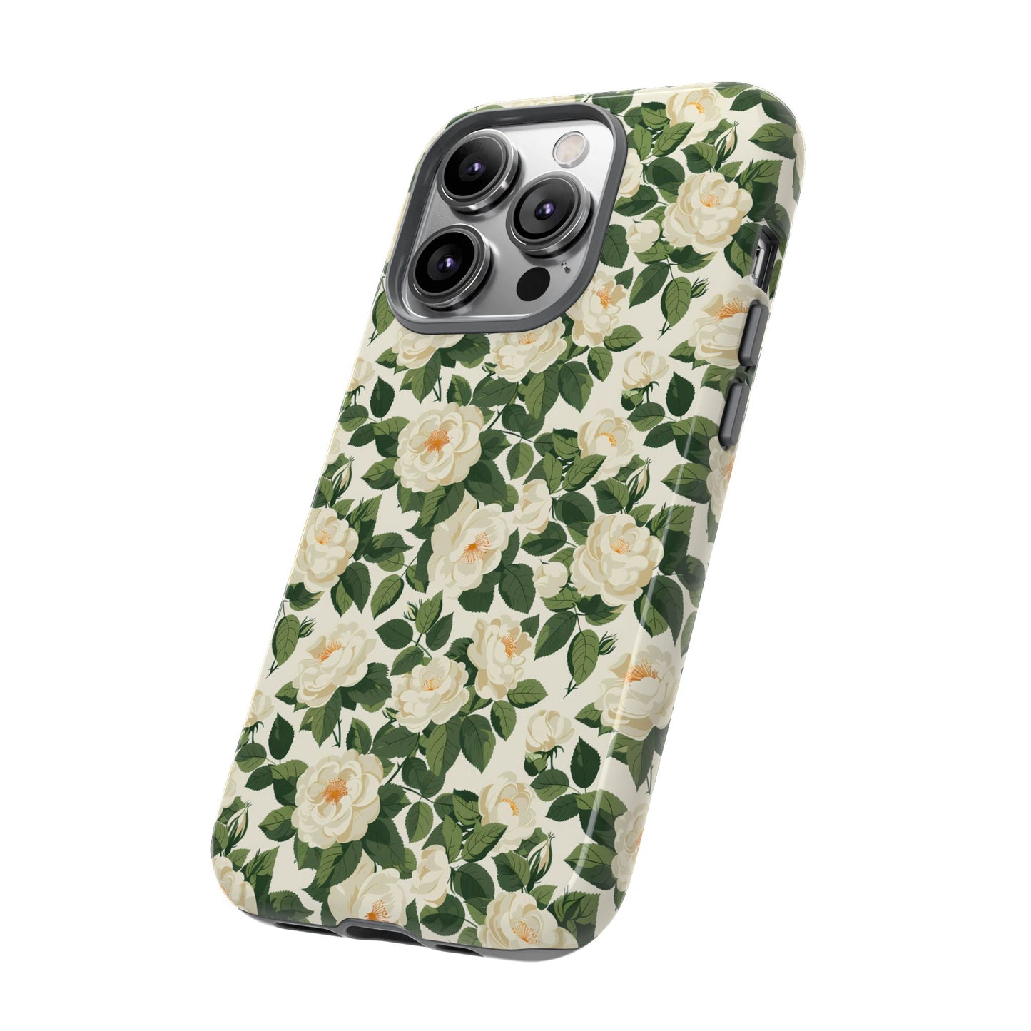 White Roses at Dawn Tough Phone Case for Apple iPhone, Samsung Galaxy, and Google Pixel.