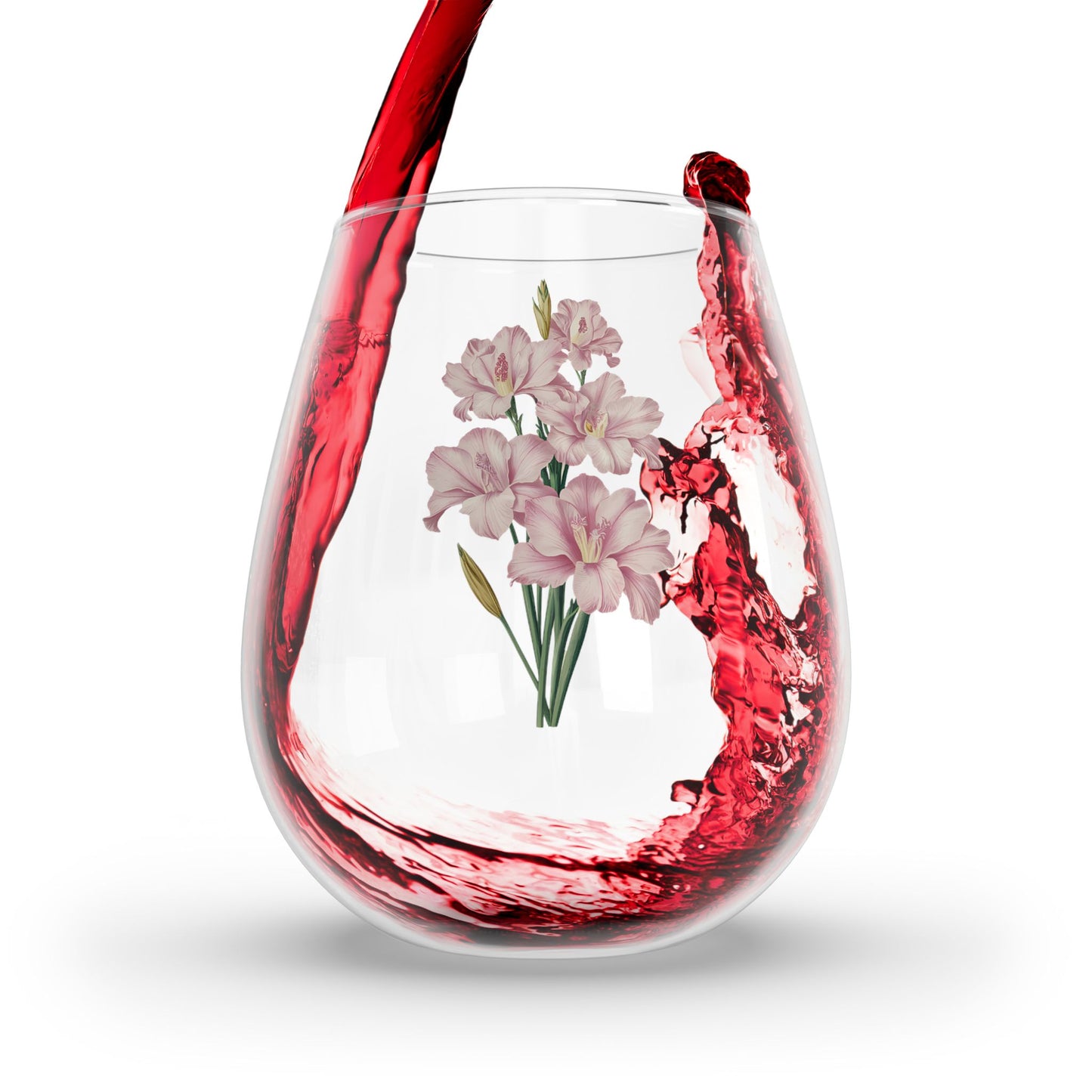 August Birth Month Flower - Gladiolus Stemless Wine Glass - 11.75 oz - Celebrate August with Grace and Elegance! From our Blooming Celebrations Birth Flower Collection.