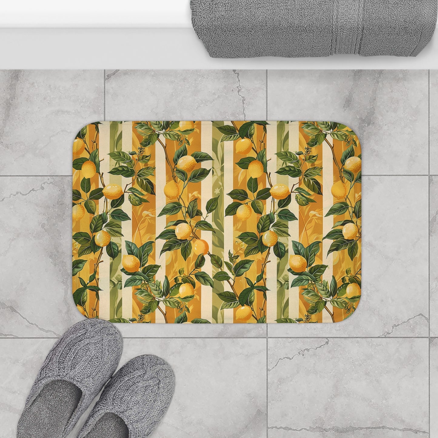 Lemon Grove Elegance Bath Mat - Step into the Elegance of a Mediterranean Lemon Grove! Available in 2 sizes.