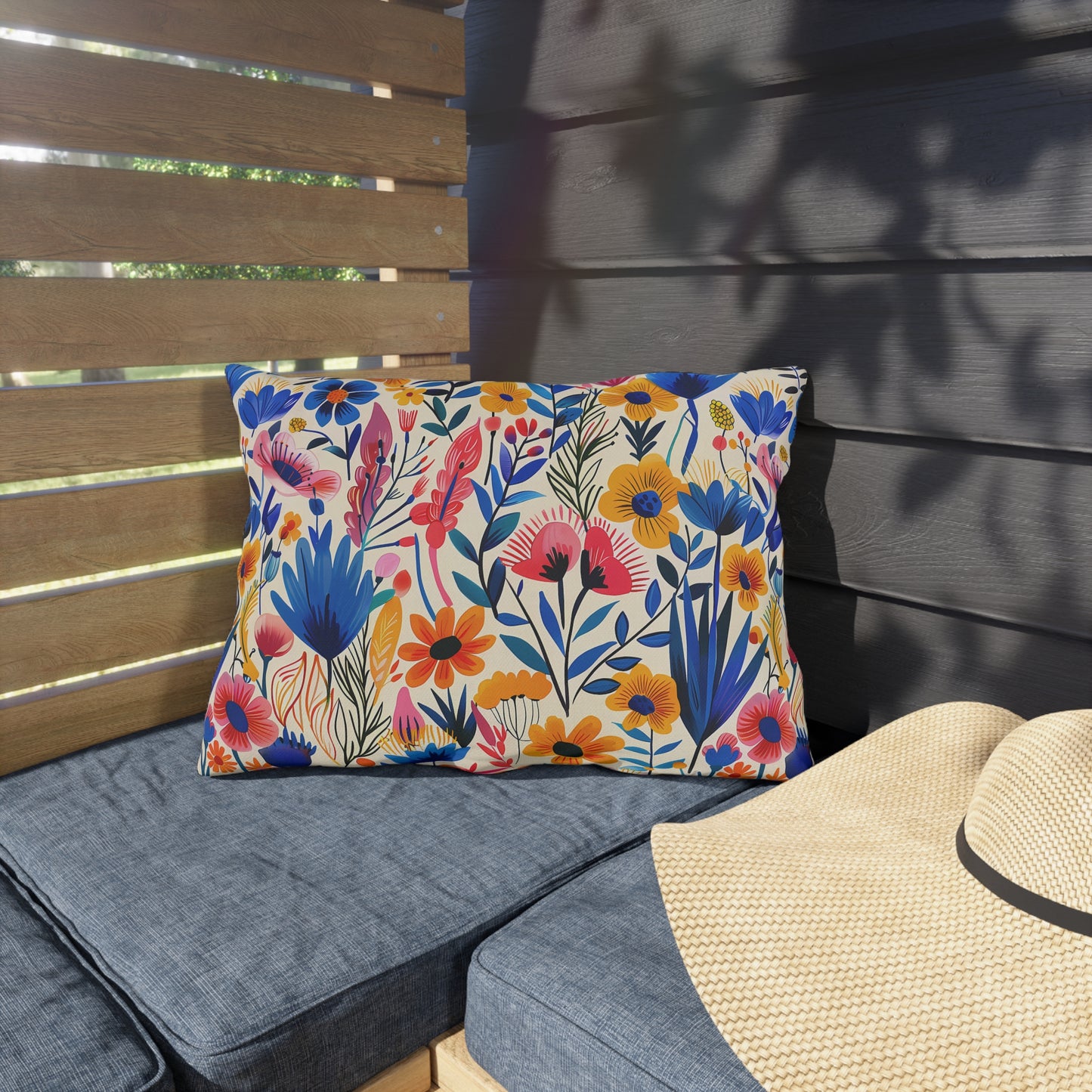 Happy Heartfelt Blooms Outdoor Lumbar Pillow - Spun Polyester - Double-Sided Print - UV-Resistant - Water-Resistant - Lumbar size: 20" x 14"