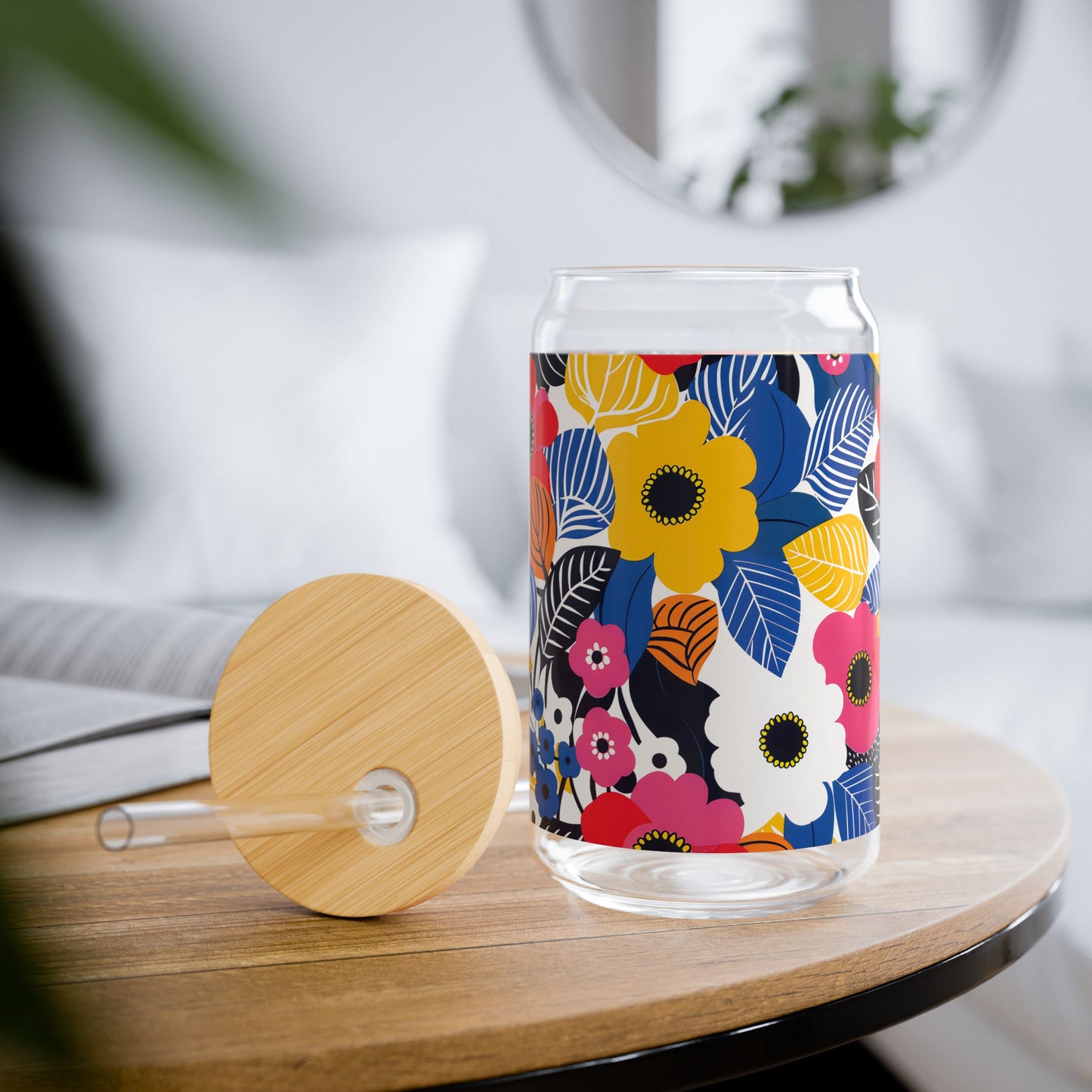 Blossom Burst Sipper Glass Tumbler - 16 oz - Sip in Style with a Burst of Blossoms!