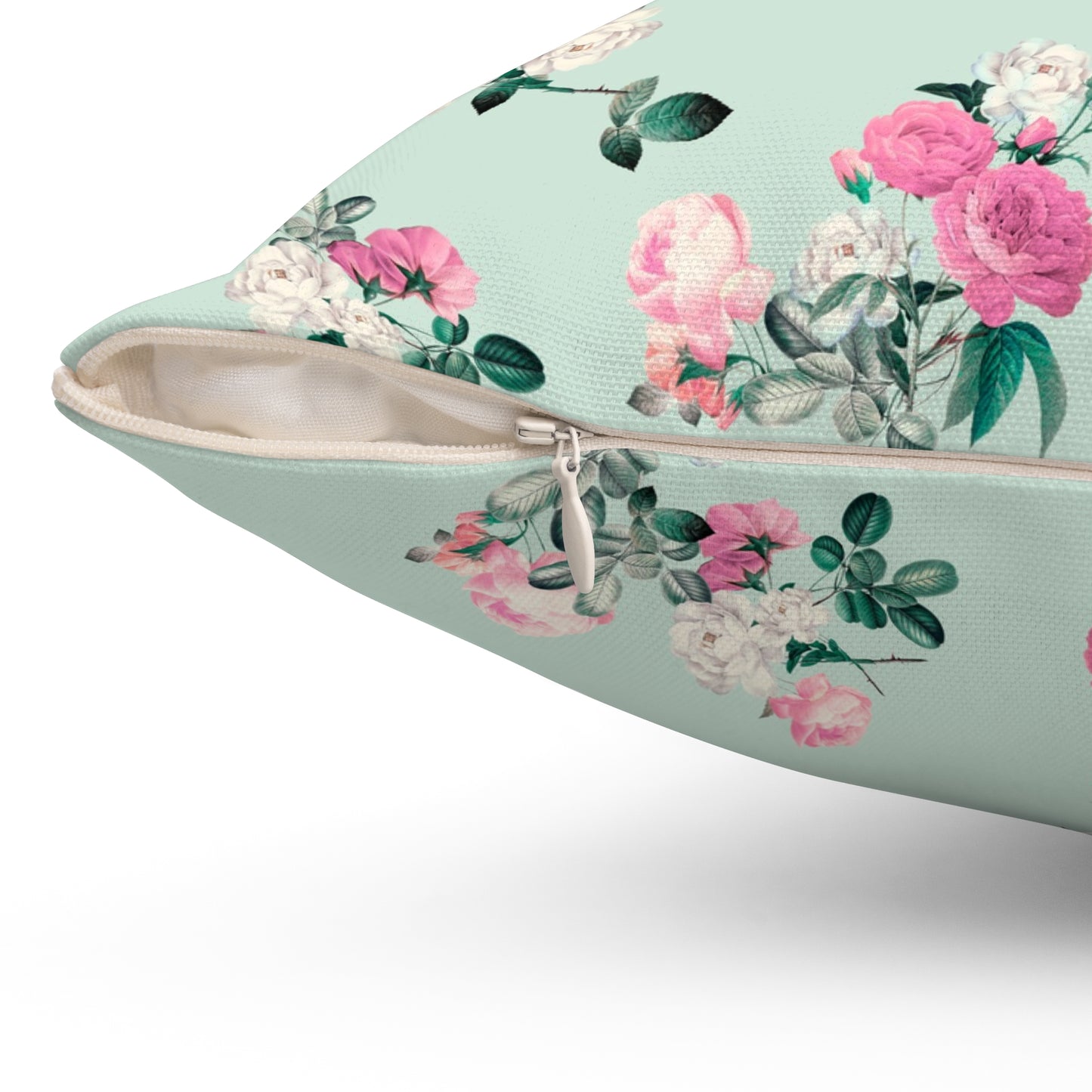 Delicate Rose Garden Square Throw Pillow - Spun Polyester - Double-Sided Print - Concealed Zipper - Available in 4 sizes.