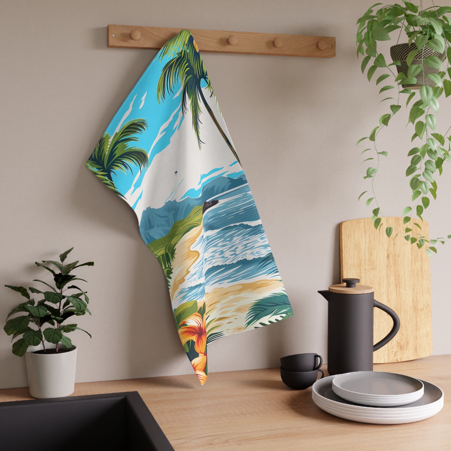 Hawaiian Dreamscape Kitchen Towel - Cotton Twill 18" x 30" - Island Breeze Meets Kitchen Ease - Bring a Tropical Touch to Your Culinary Adventures!