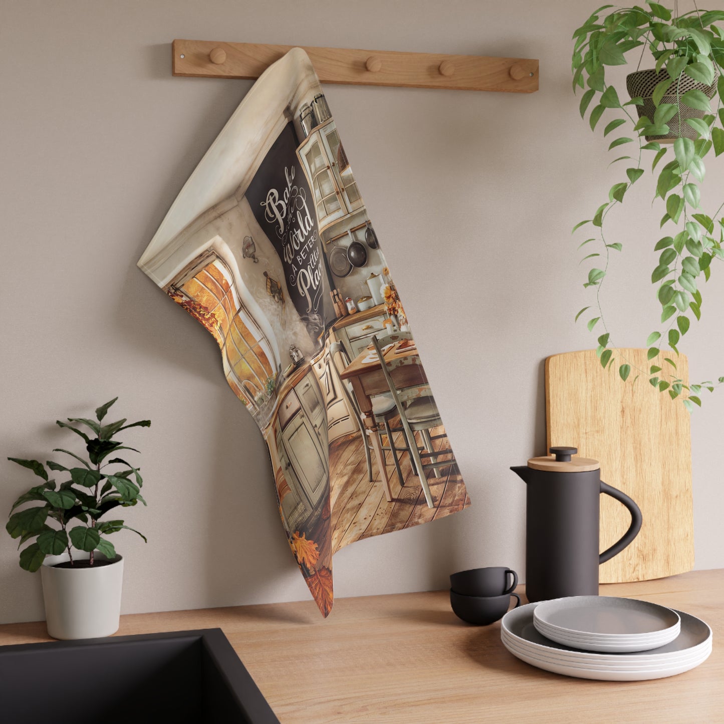 Autumn Hearth Kitchen Towel - Cotton Twill - 18" x 30" - Stir in Some Warmth - Bake the World a Better Place!