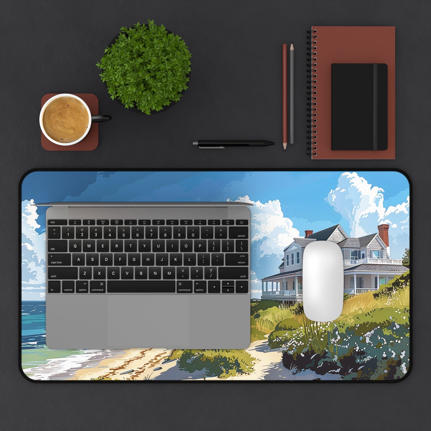 Nantucket Beach House Desk Mat (Desk Pad) - Transform Your Desk with Coastal Bliss! Available in 3 sizes.