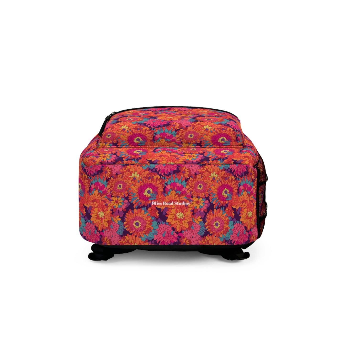 On Fire Flower Power Backpack - Ignite Your Style with the On Fire Flower Power Backpack—A Groovy Throwback to the Swinging '60s!